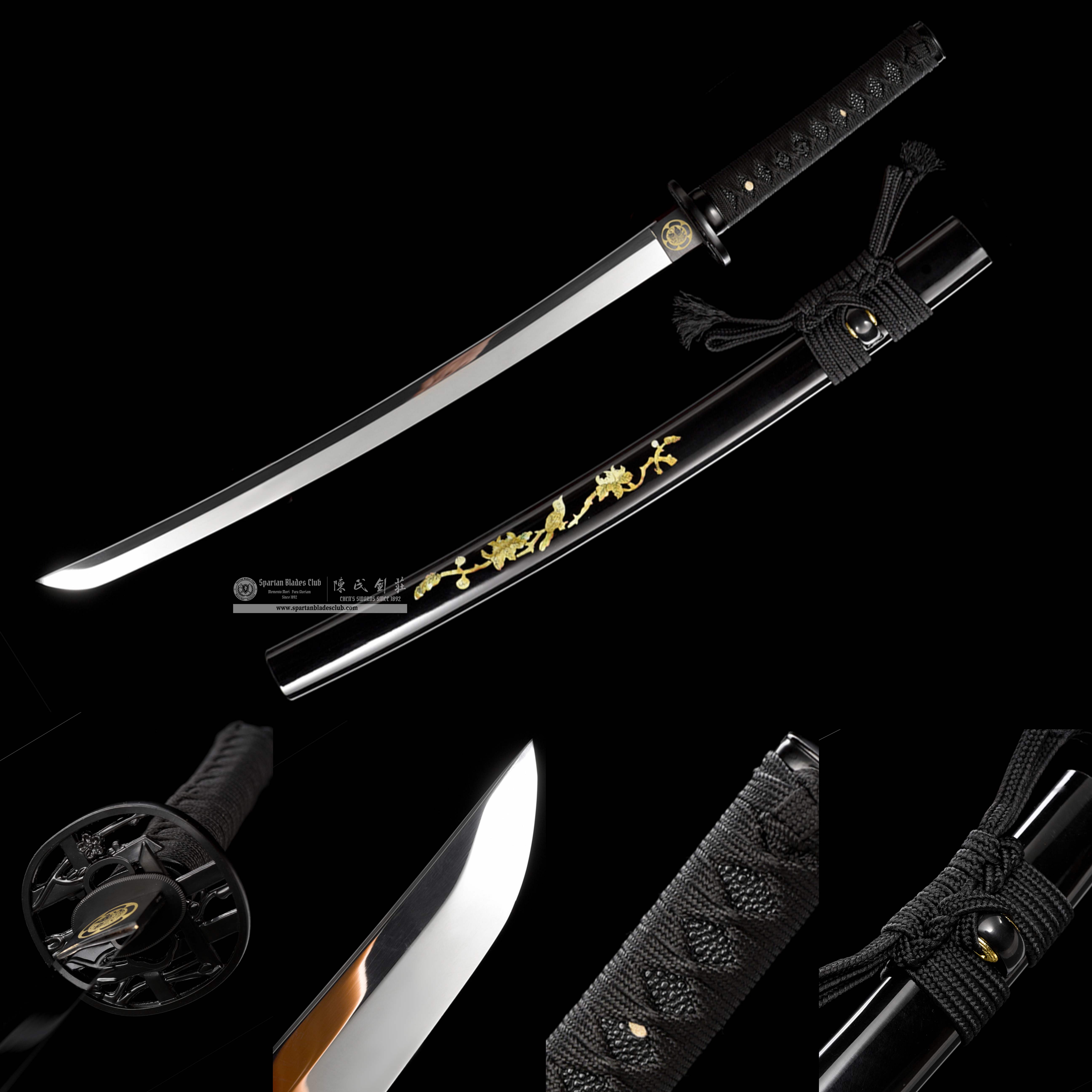 HW06|Sumi-zome Kinmon Samurai|Wakizashi|Manganese steel|mirror polishing|Black|Battle-Ready|Full-tang|Spartan Blades Club|CHEN'S SWORDS 1892 - Spartan Blades Club - 陳氏劍莊1892
