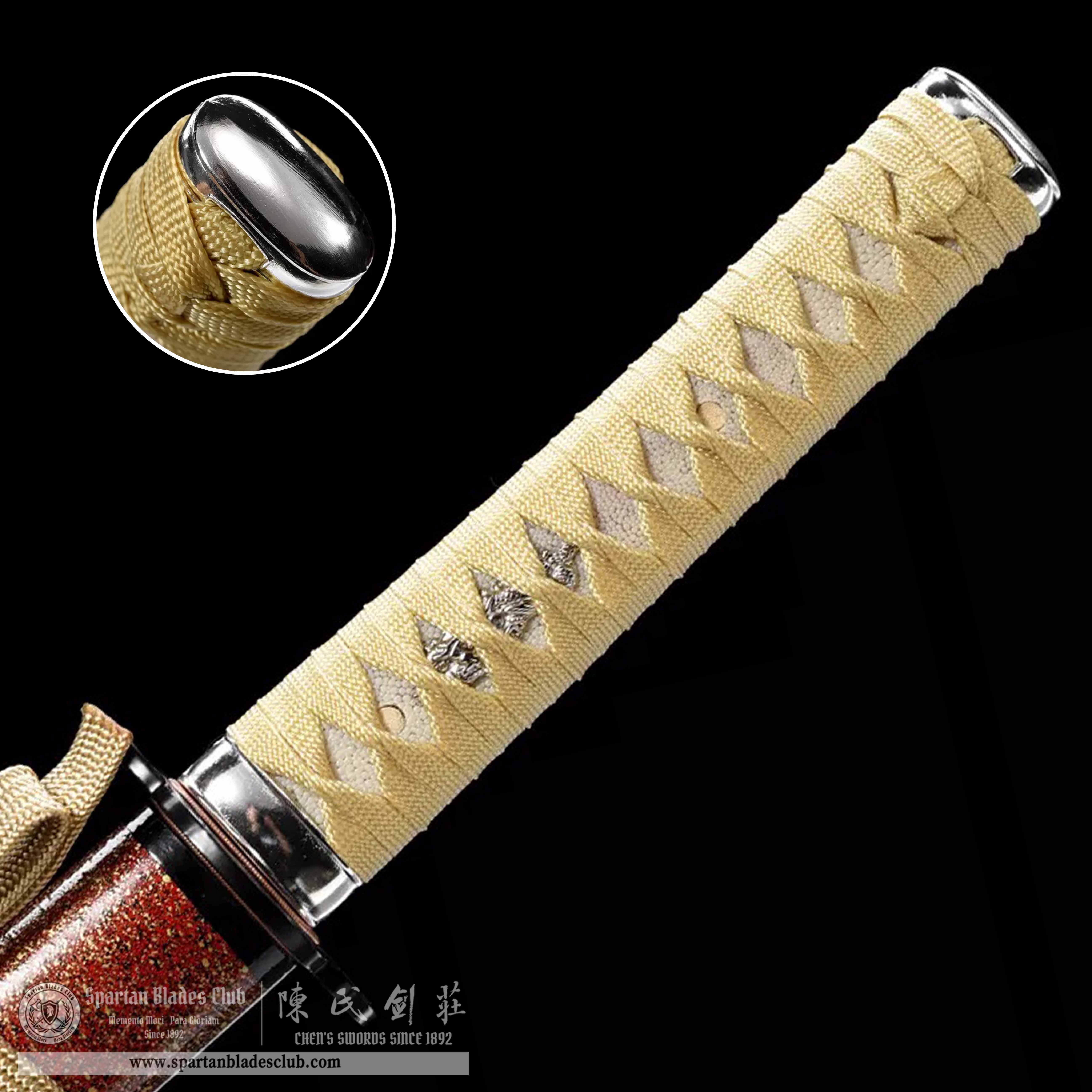 HW08 | Scarlet - Flame Shark - Pattern | Wakizashi | T8 steel (high carbon stee) | orange red | Battle-Ready | Full-tang | Spartan Blades Club | CHEN'S SWORDS 1892 - Spartan Blades Club - 陳氏劍莊1892