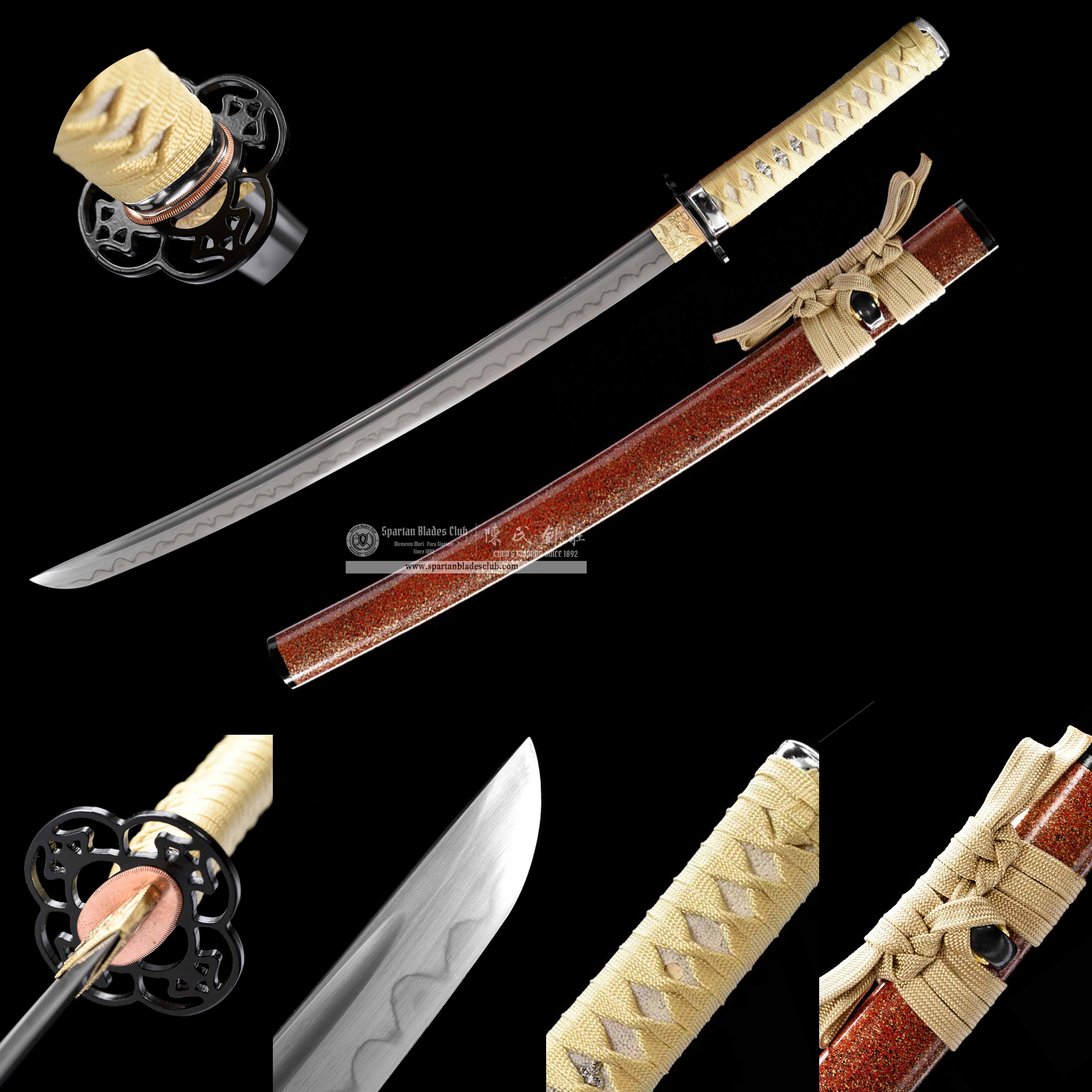 HW08 | Scarlet - Flame Shark - Pattern | Wakizashi | T8 steel (high carbon stee) | orange red | Battle-Ready | Full-tang | Spartan Blades Club | CHEN'S SWORDS 1892 - Spartan Blades Club - 陳氏劍莊1892