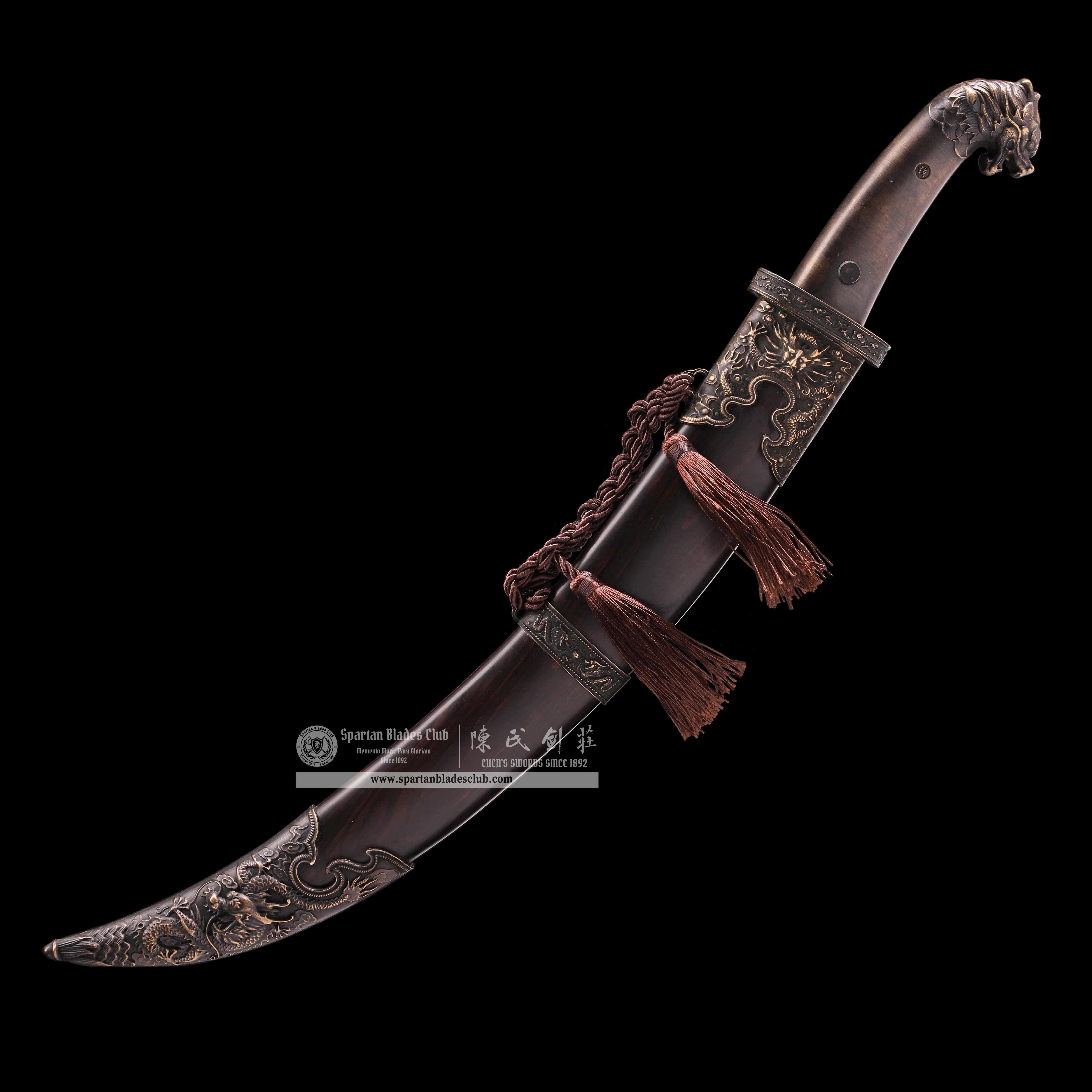 QQ07 |  Mongolian Saber | DAO| Damascus steel| Loong(Chinese dragon) | Black |Battle-Ready | Full-tang | Spartan Blades Club | CHEN'S SWORDS 1892 - Spartan Blades Club - 陳氏劍莊1892