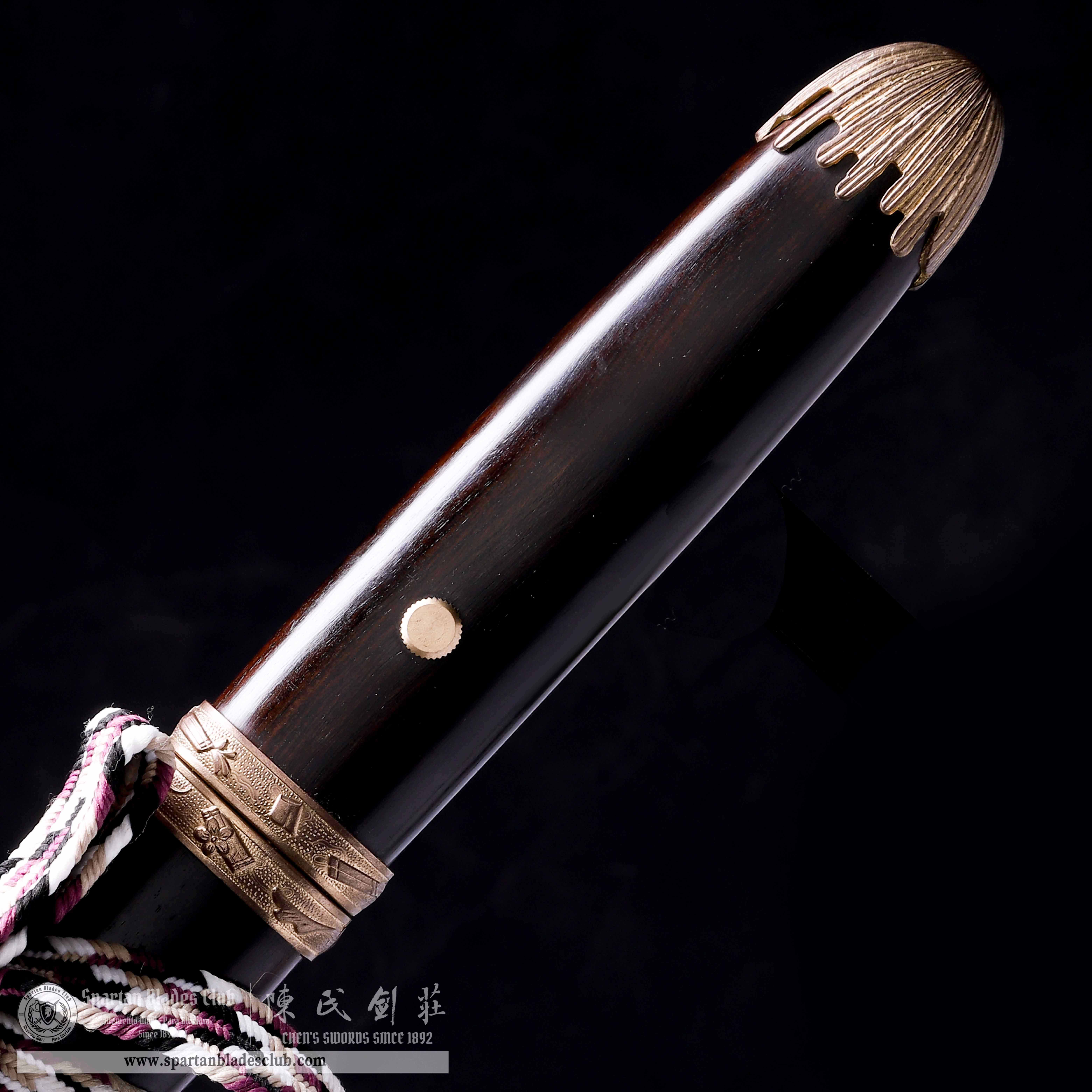 HY42| Sandalwood - Gold | Short Sword(DAO) | T10 Steel | Clay-tempered | Real Hamon | Black |Battle-Ready | Full-tang | Spartan Blades Club | CHEN'S SWORDS 1892 - Spartan Blades Club - 陳氏劍莊1892