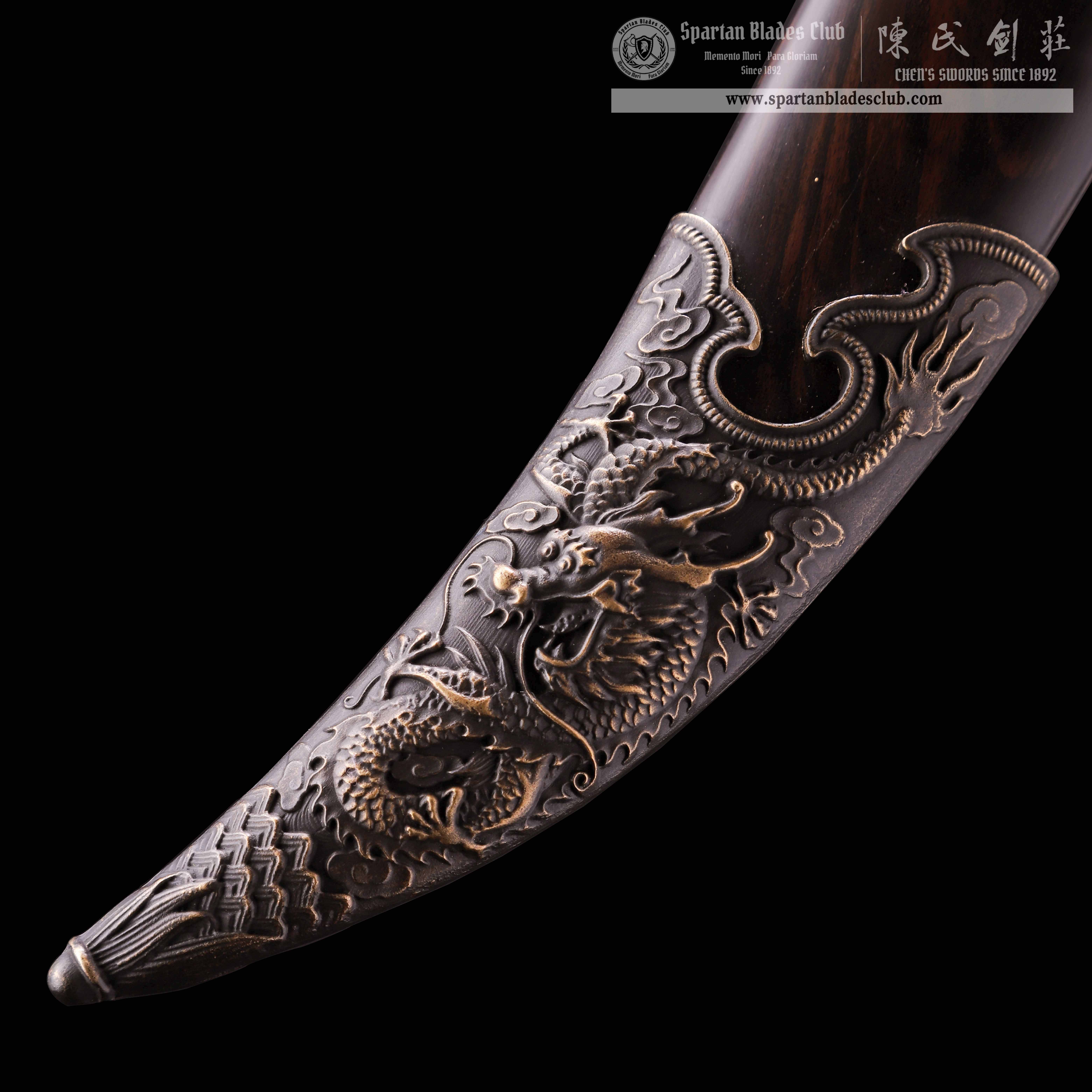 QQ07 |  Mongolian Saber | DAO| Damascus steel| Loong(Chinese dragon) | Black |Battle-Ready | Full-tang | Spartan Blades Club | CHEN'S SWORDS 1892 - Spartan Blades Club - 陳氏劍莊1892
