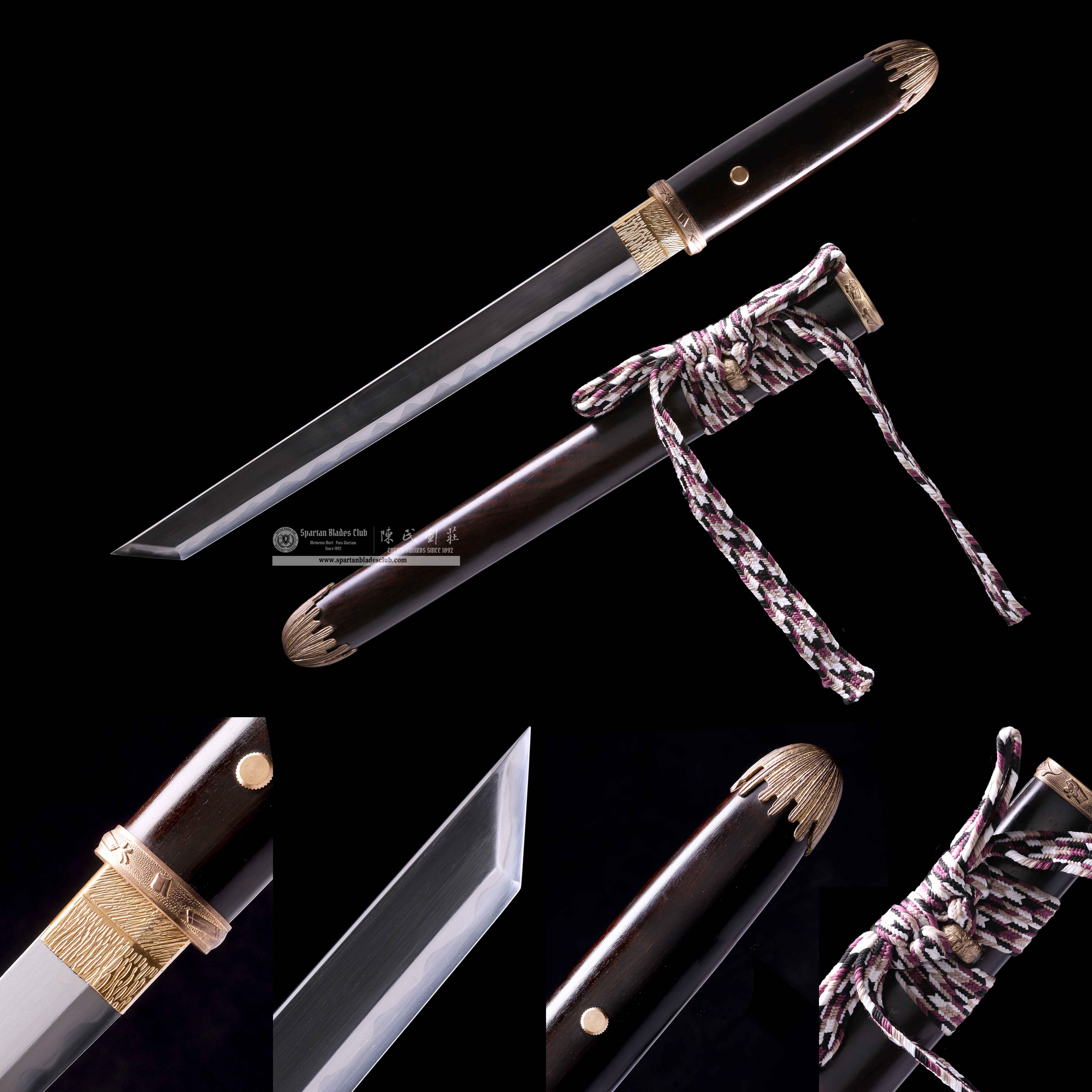 HY42| Sandalwood - Gold | Short Sword(DAO) | T10 Steel | Clay-tempered | Real Hamon | Black |Battle-Ready | Full-tang | Spartan Blades Club | CHEN'S SWORDS 1892 - Spartan Blades Club - 陳氏劍莊1892
