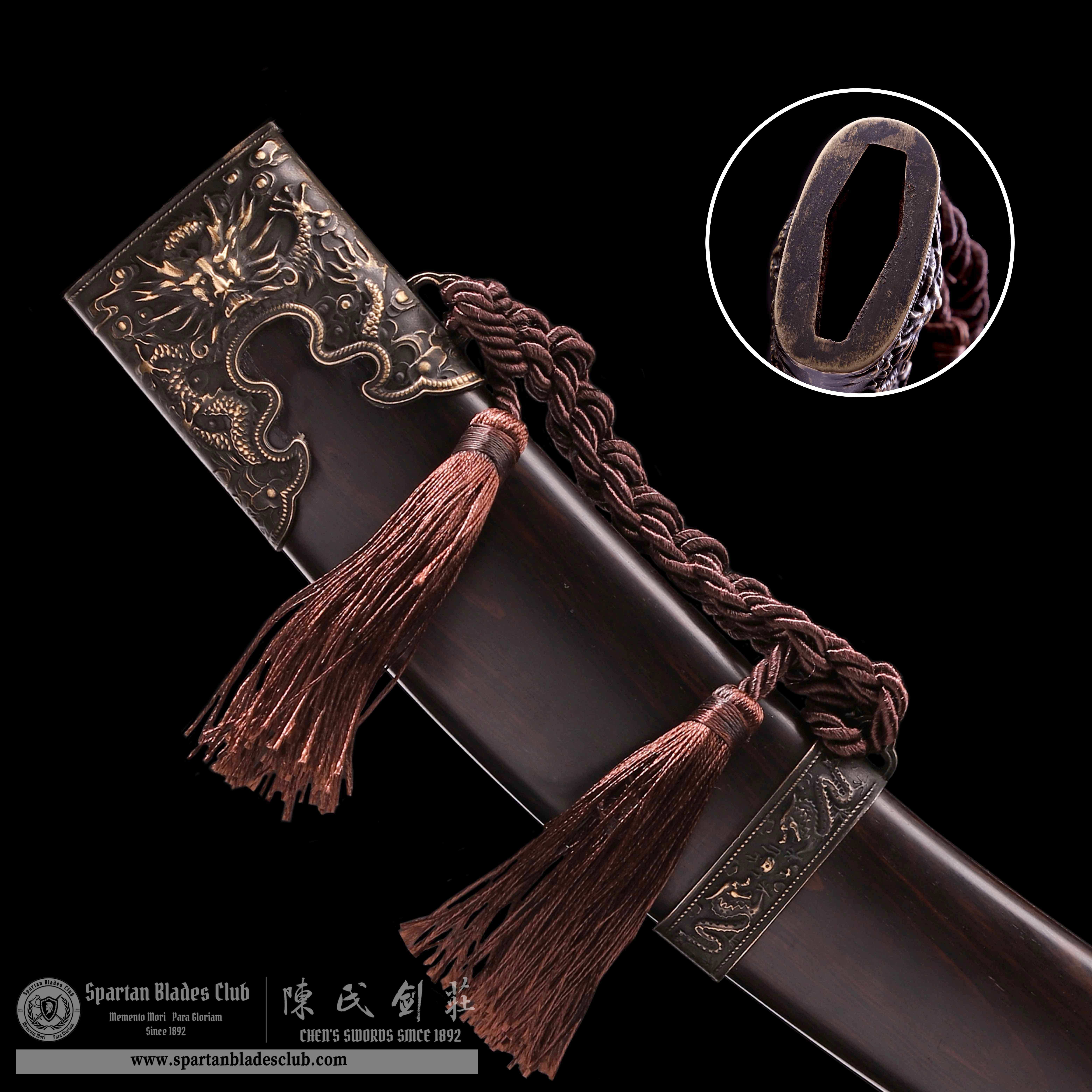 QQ07 |  Mongolian Saber | DAO| Damascus steel| Loong(Chinese dragon) | Black |Battle-Ready | Full-tang | Spartan Blades Club | CHEN'S SWORDS 1892 - Spartan Blades Club - 陳氏劍莊1892