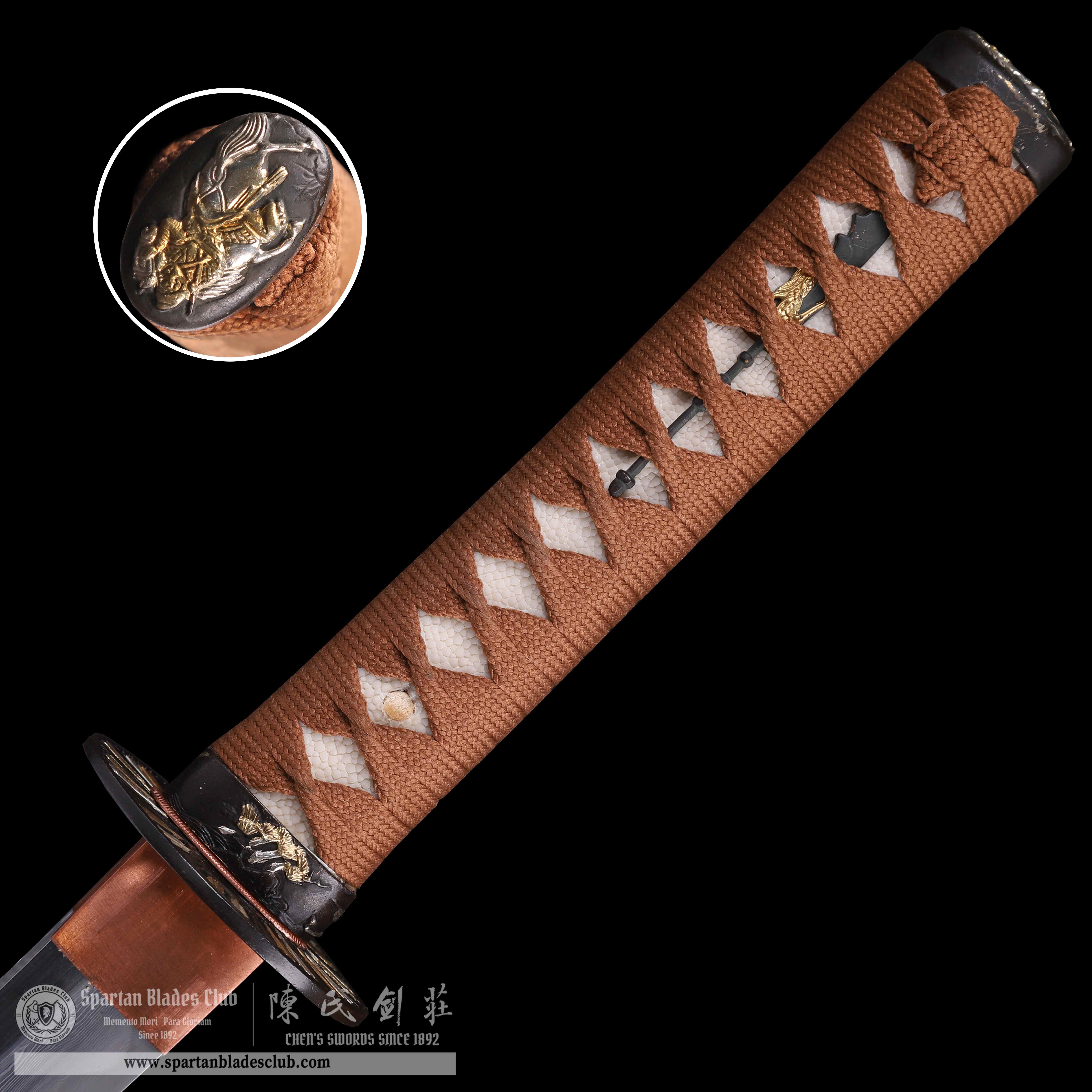 HY41｜Hero-arrow｜Wakizashi｜Damascus steel｜Clay-tempered Three-color Polishing｜Real hamon｜Black&brown｜Arrow｜Battle-Ready｜Full-tang｜Spartan Blades Club｜CHEN'S SWORDS 1892 - Spartan Blades Club - 陳氏劍莊1892