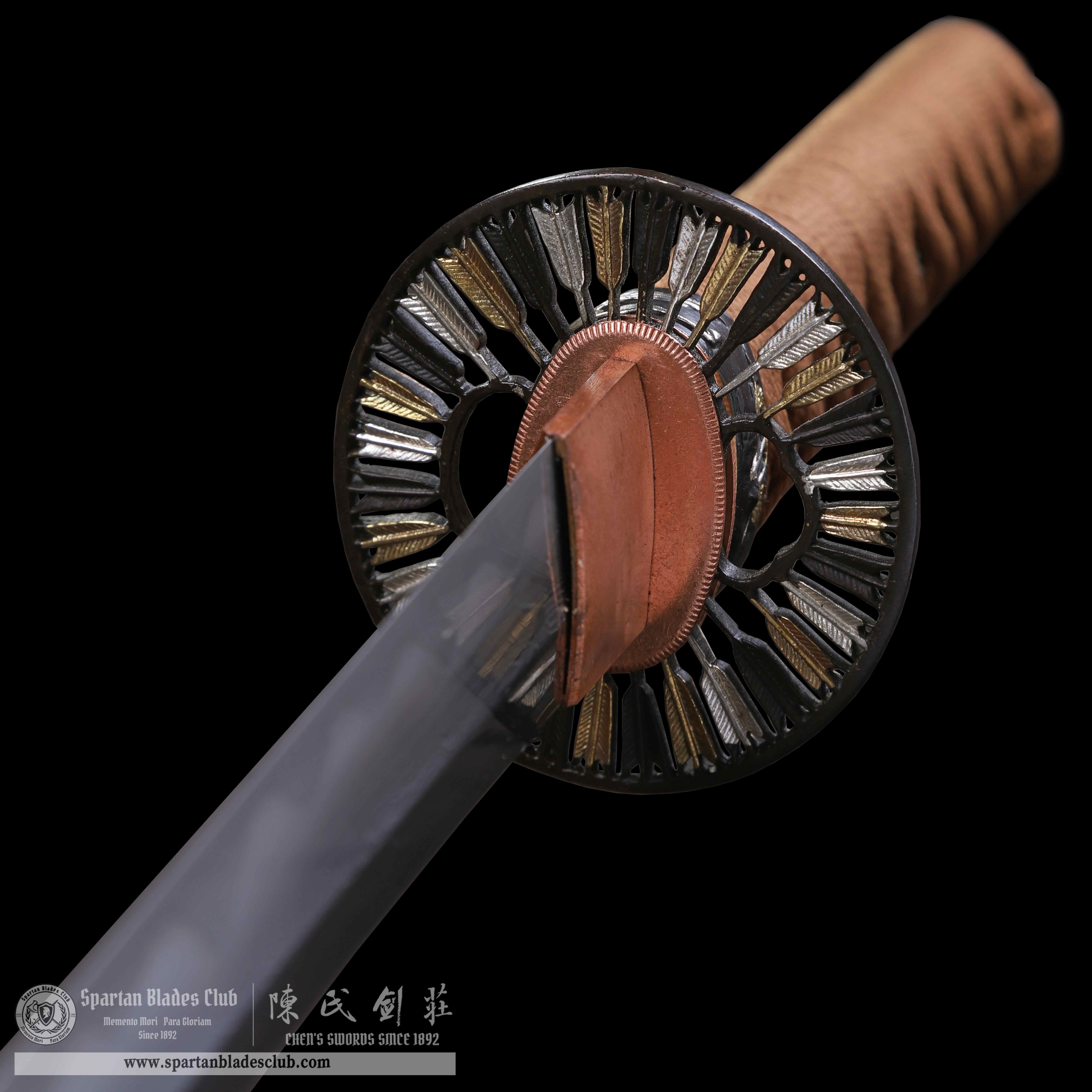 HY41|Hero-arrow|Wakizashi|Damascus steel|Clay-tempered Three-color Polishing|Real hamon|Black&brown|Arrow|Battle-Ready|Full-tang|Spartan Blades Club|CHEN'S SWORDS 1892 - Spartan Blades Club - 陳氏劍莊1892