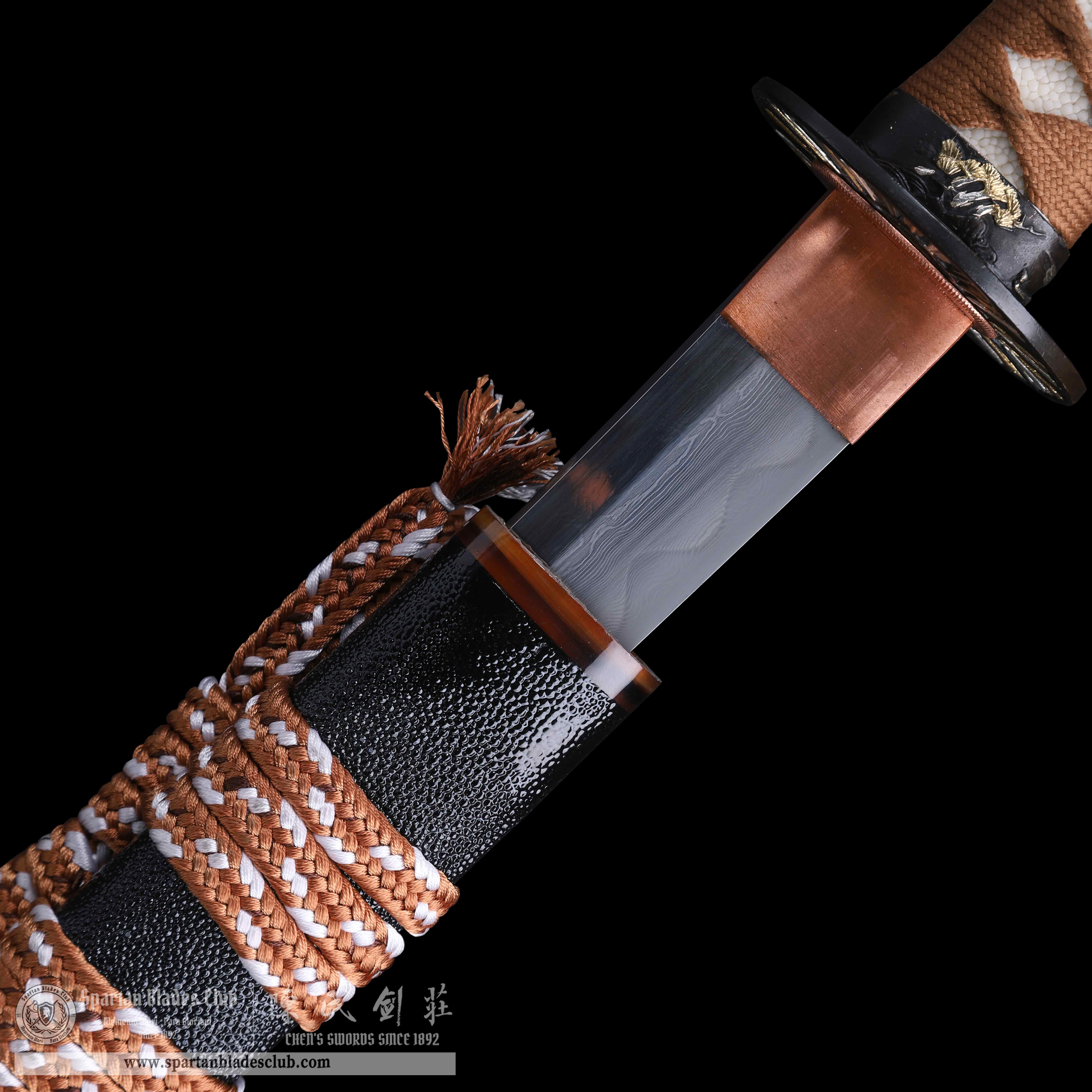 HY41｜Hero-arrow｜Wakizashi｜Damascus steel｜Clay-tempered Three-color Polishing｜Real hamon｜Black&brown｜Arrow｜Battle-Ready｜Full-tang｜Spartan Blades Club｜CHEN'S SWORDS 1892 - Spartan Blades Club - 陳氏劍莊1892
