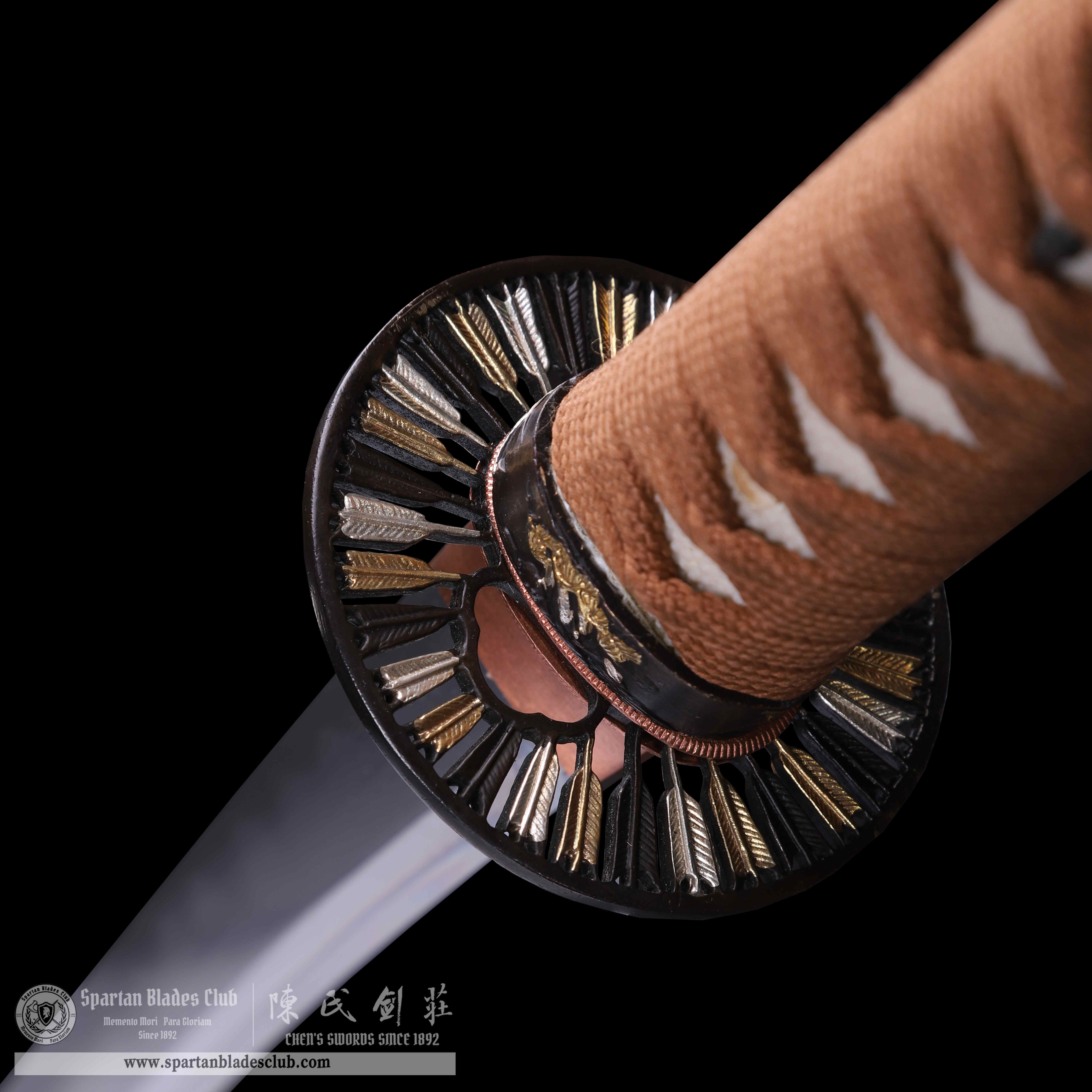 HY41｜Hero-arrow｜Wakizashi｜Damascus steel｜Clay-tempered Three-color Polishing｜Real hamon｜Black&brown｜Arrow｜Battle-Ready｜Full-tang｜Spartan Blades Club｜CHEN'S SWORDS 1892 - Spartan Blades Club - 陳氏劍莊1892