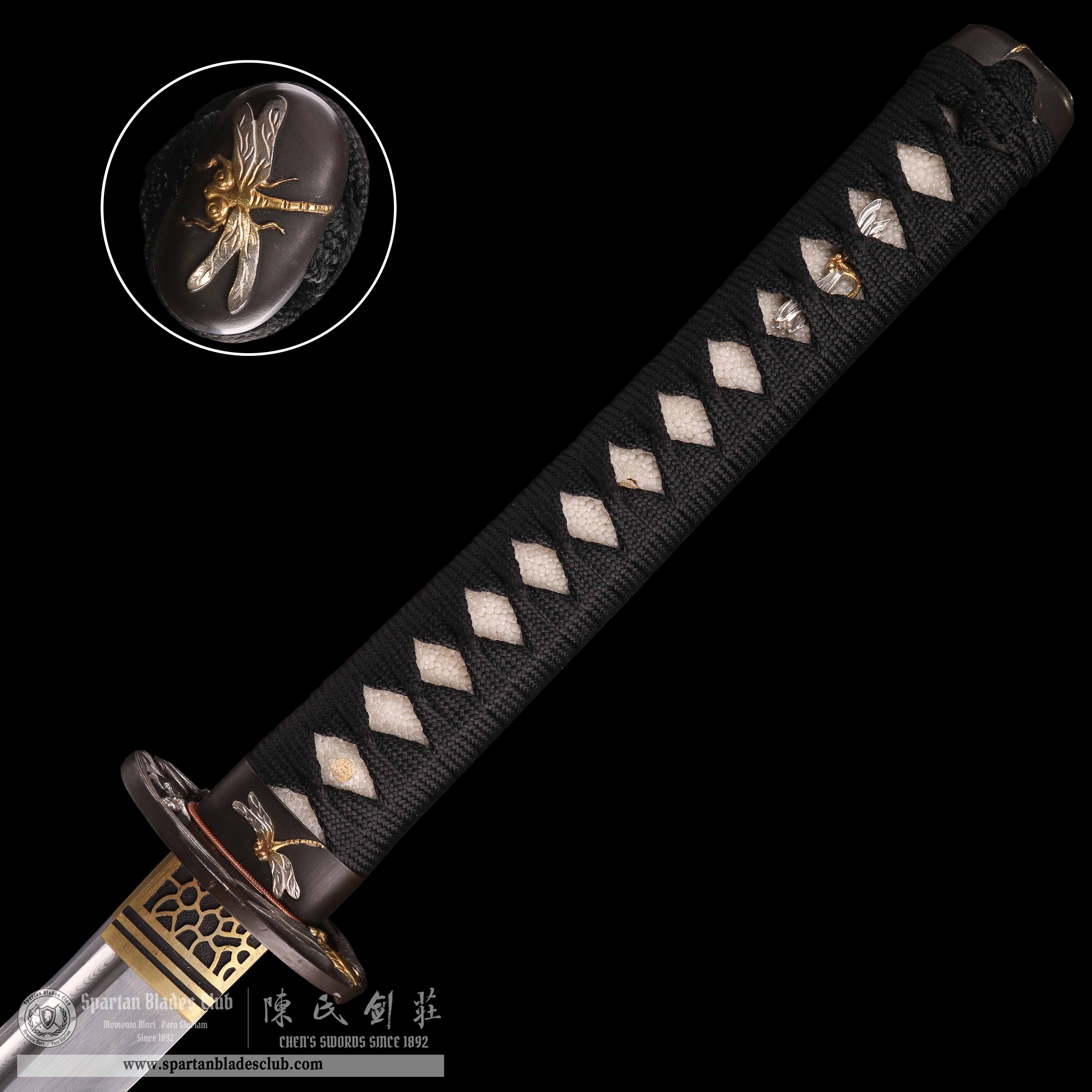 HY43|Shadow Dragonfly|Katana|Damascus steel|Clay-tempered|Real Hamon|Black|Battle-Ready|Full-tang|Spartan Blades Club|CHEN'S SWORDS 1892 - Spartan Blades Club - 陳氏劍莊1892