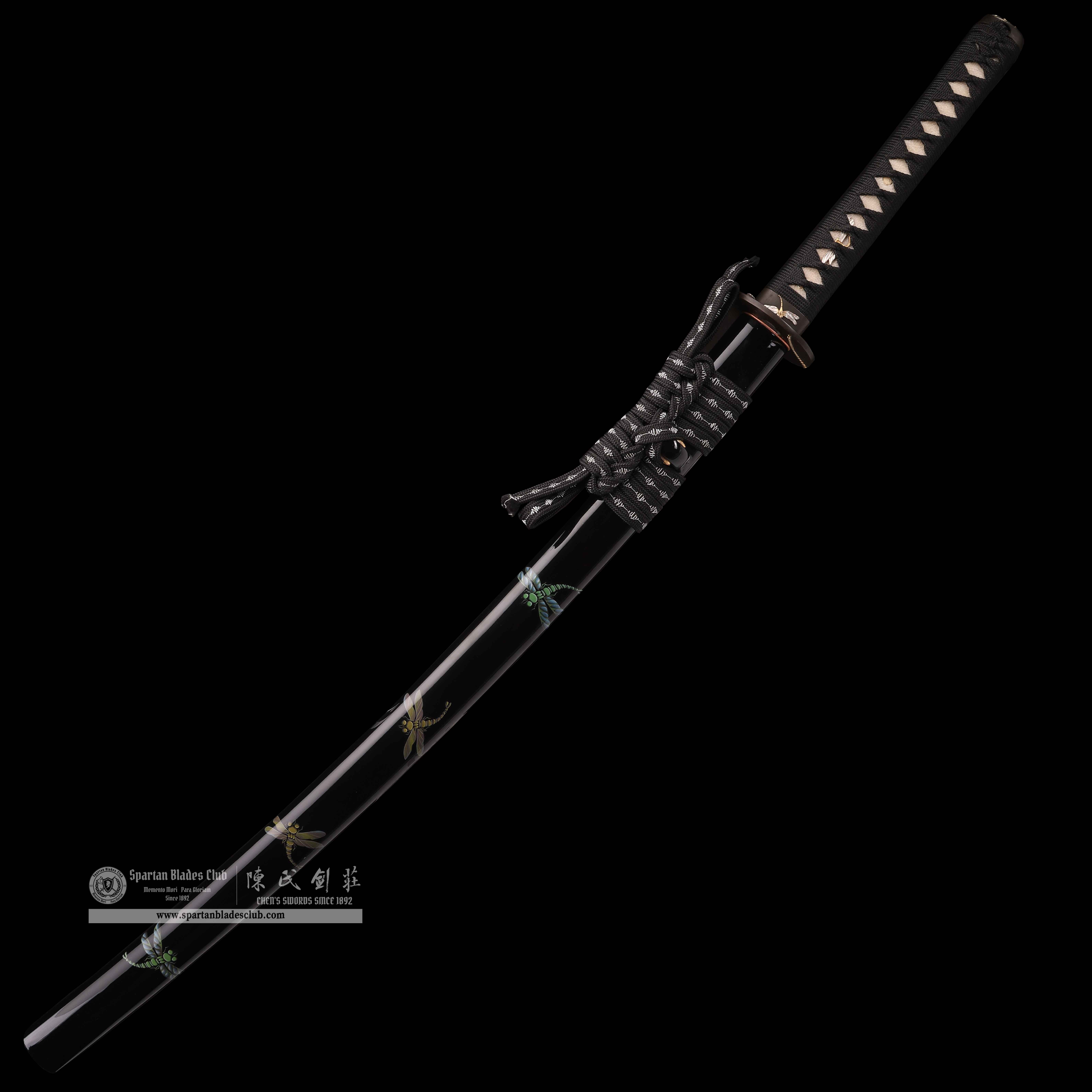 HY43|Shadow Dragonfly|Katana|Damascus steel|Clay-tempered|Real Hamon|Black|Battle-Ready|Full-tang|Spartan Blades Club|CHEN'S SWORDS 1892 - Spartan Blades Club - 陳氏劍莊1892