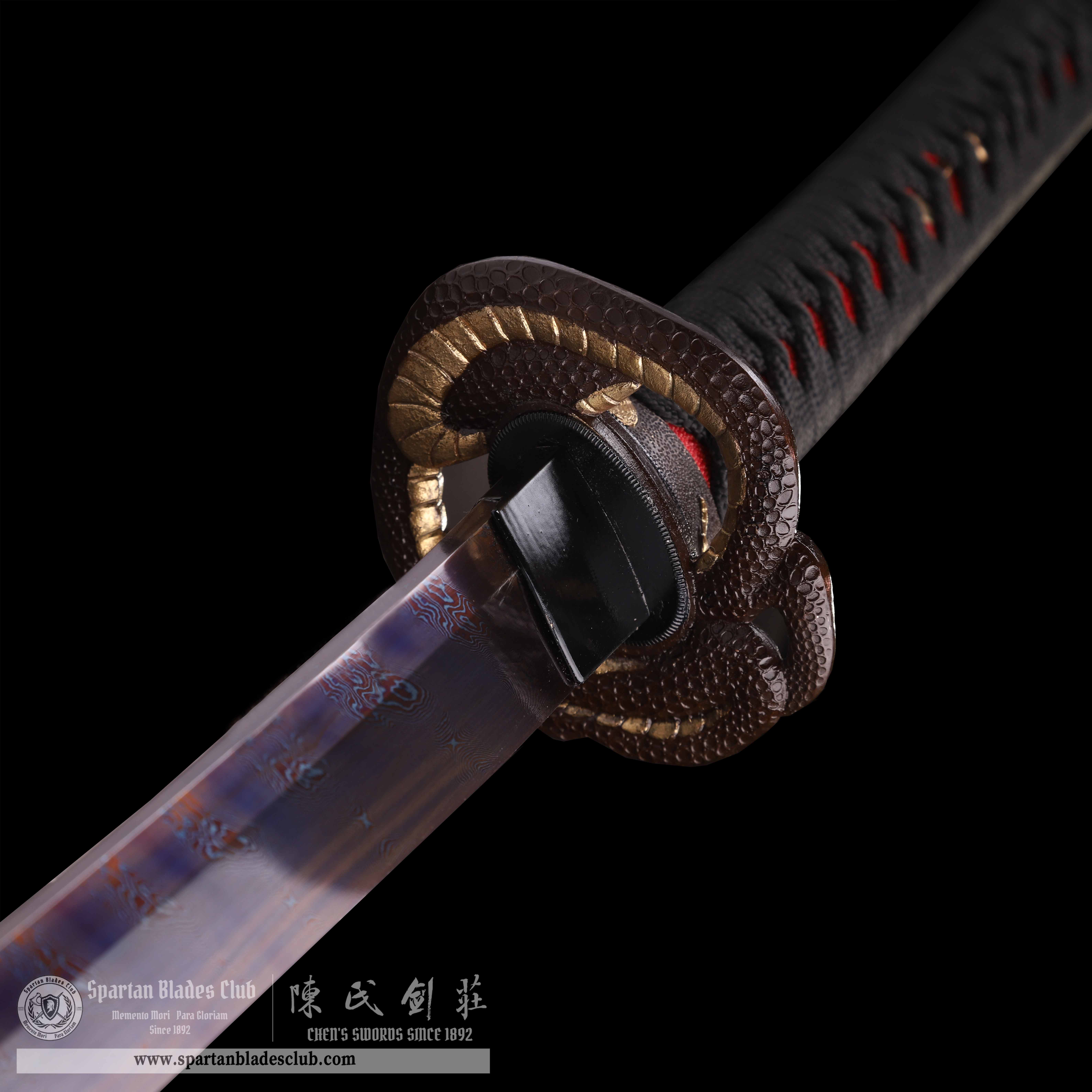 HY44|Scarlet Viperblade|Katana|Damascus steel|Heat-colored|Black&Red|Battle-Ready|Full-tang|Spartan Blades Club|CHEN'S SWORDS 1892 - Spartan Blades Club - 陳氏劍莊1892