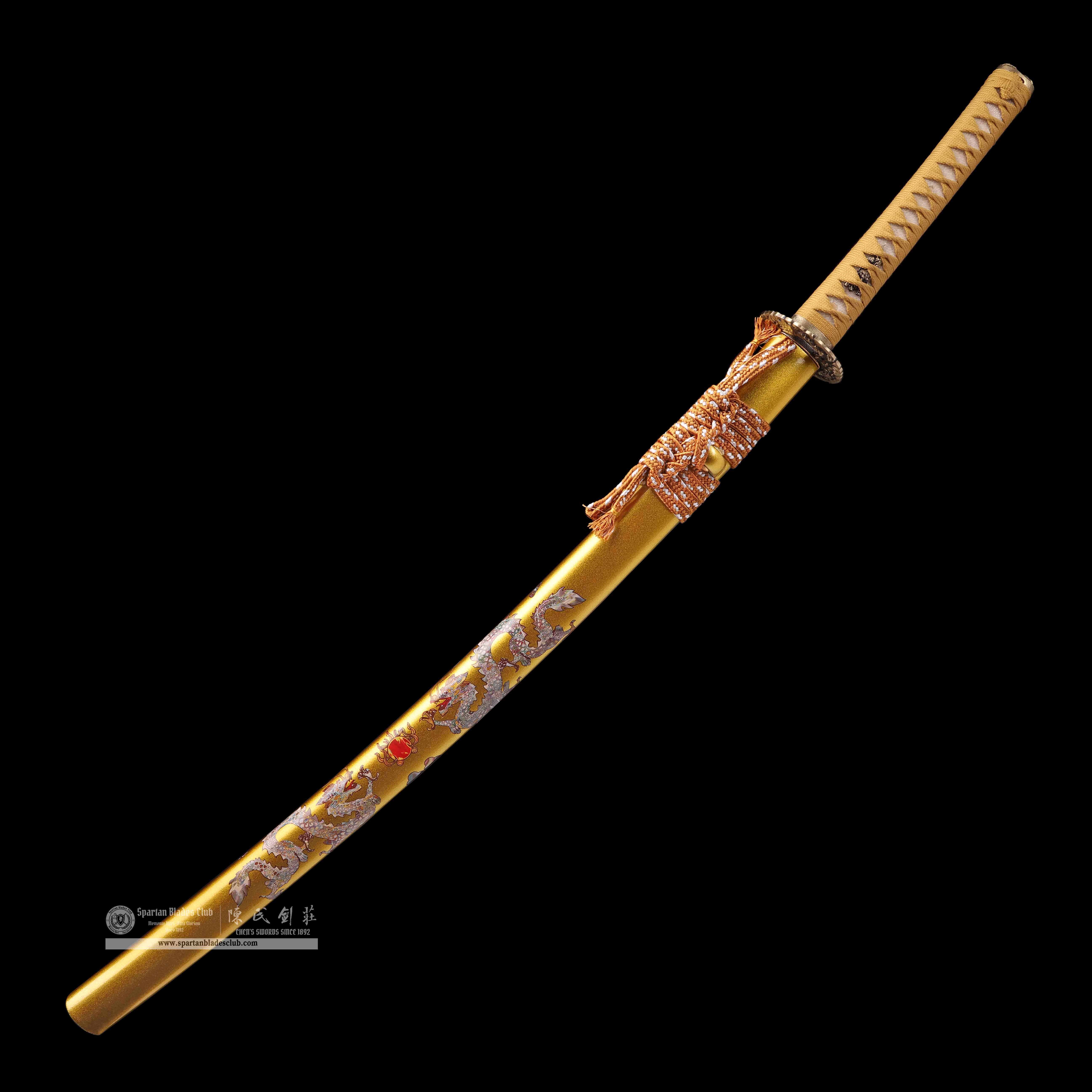 HY45|Golden Loong  Blade|Katana|T10 Steel|Clay-tempered|Real Hamon|Chinese Loong|Golden|Battle-Ready|Full-tang|Spartan Blades Club|CHEN'S SWORDS 1892 - Spartan Blades Club - 陳氏劍莊1892
