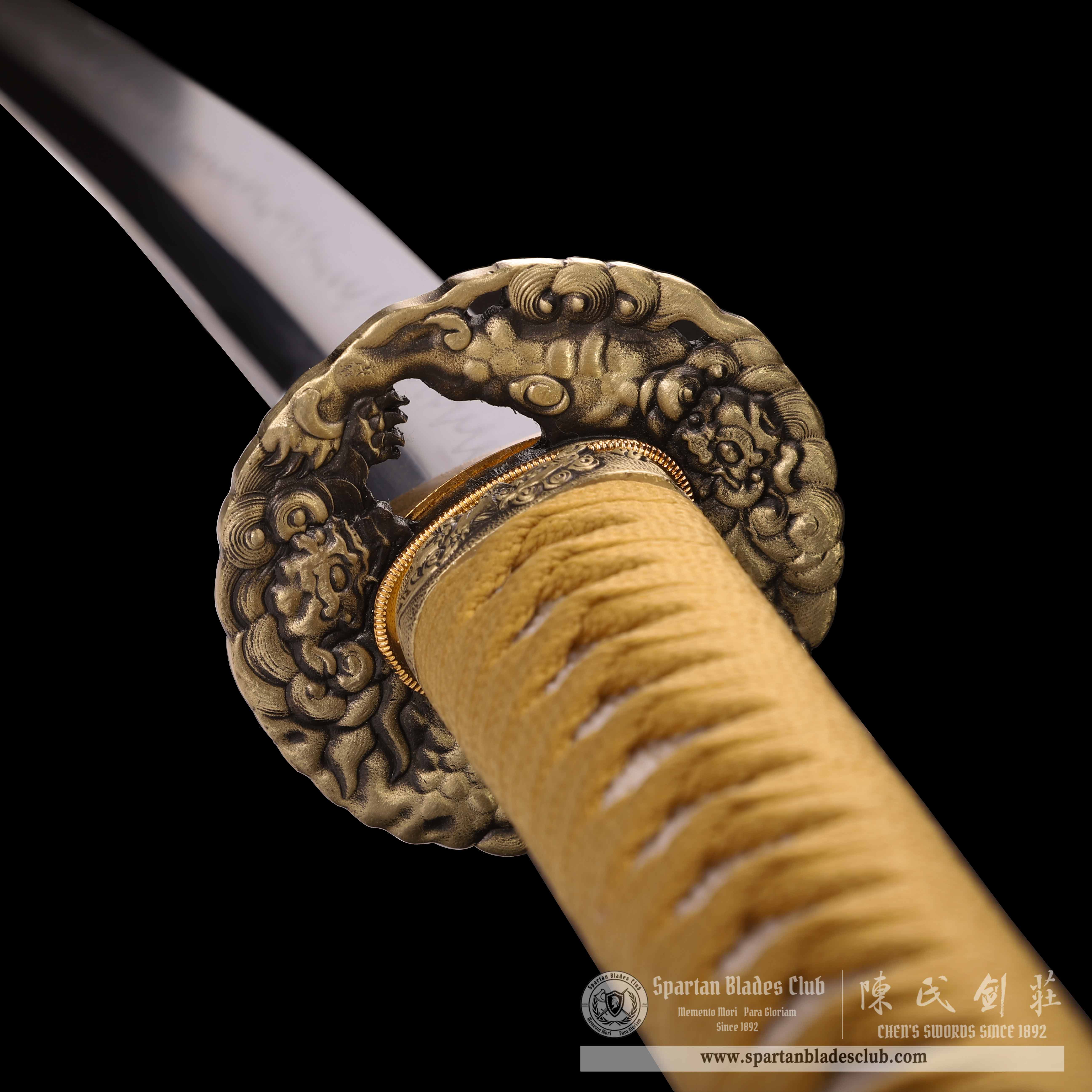 HY45|Golden Loong  Blade|Katana|T10 Steel|Clay-tempered|Real Hamon|Chinese Loong|Golden|Battle-Ready|Full-tang|Spartan Blades Club|CHEN'S SWORDS 1892 - Spartan Blades Club - 陳氏劍莊1892