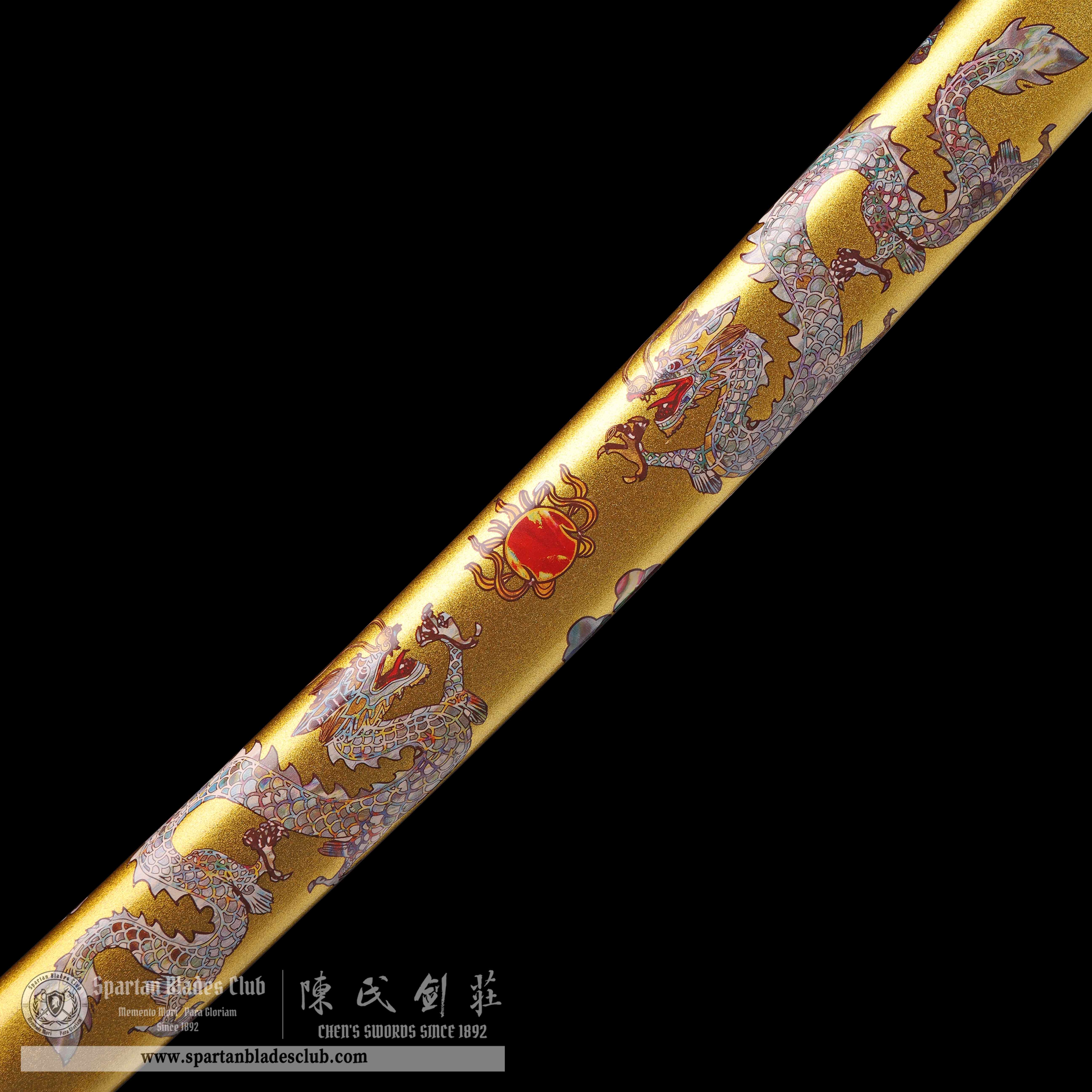 HY45|Golden Loong  Blade|Katana|T10 Steel|Clay-tempered|Real Hamon|Chinese Loong|Golden|Battle-Ready|Full-tang|Spartan Blades Club|CHEN'S SWORDS 1892 - Spartan Blades Club - 陳氏劍莊1892