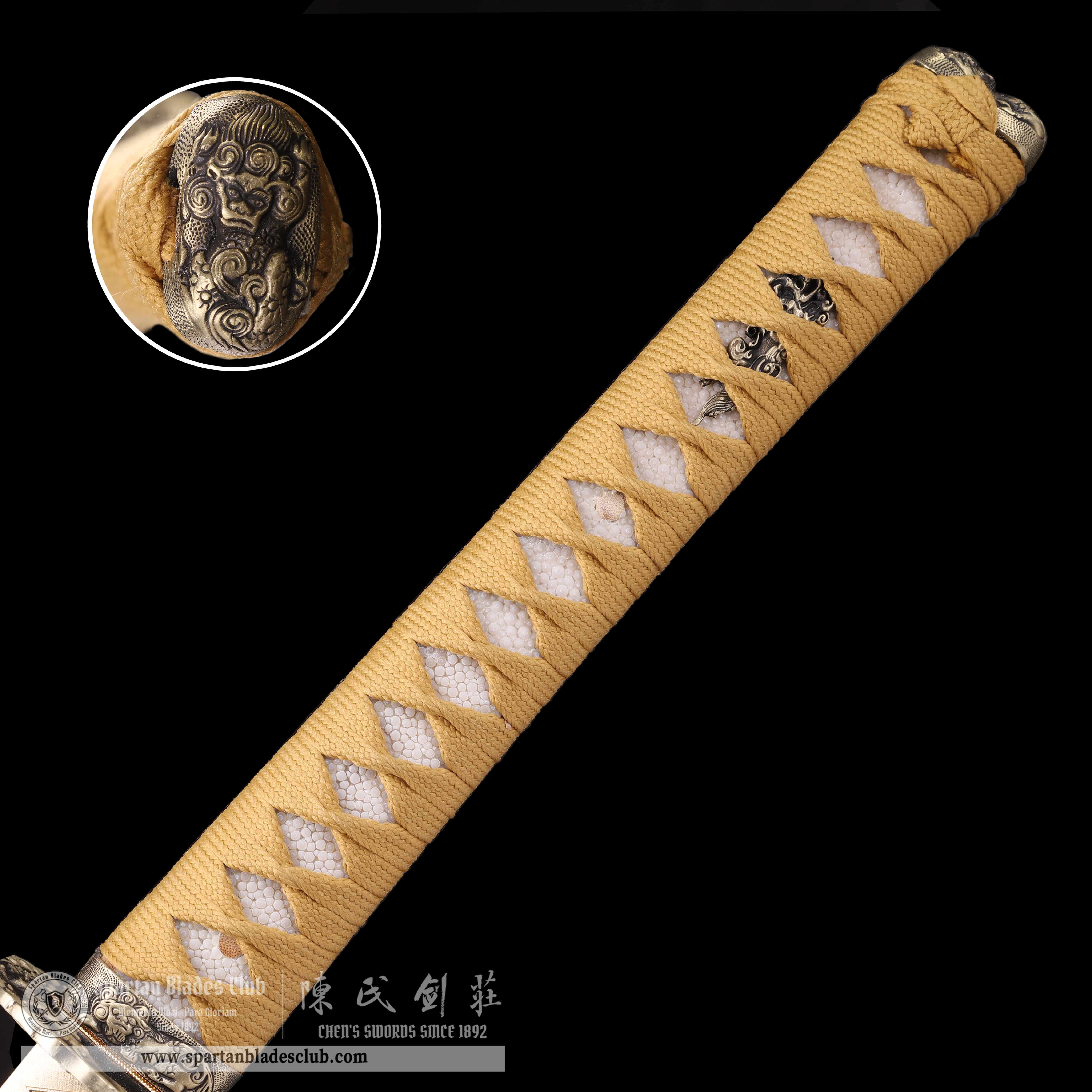 HY45|Golden Loong  Blade|Katana|T10 Steel|Clay-tempered|Real Hamon|Chinese Loong|Golden|Battle-Ready|Full-tang|Spartan Blades Club|CHEN'S SWORDS 1892 - Spartan Blades Club - 陳氏劍莊1892