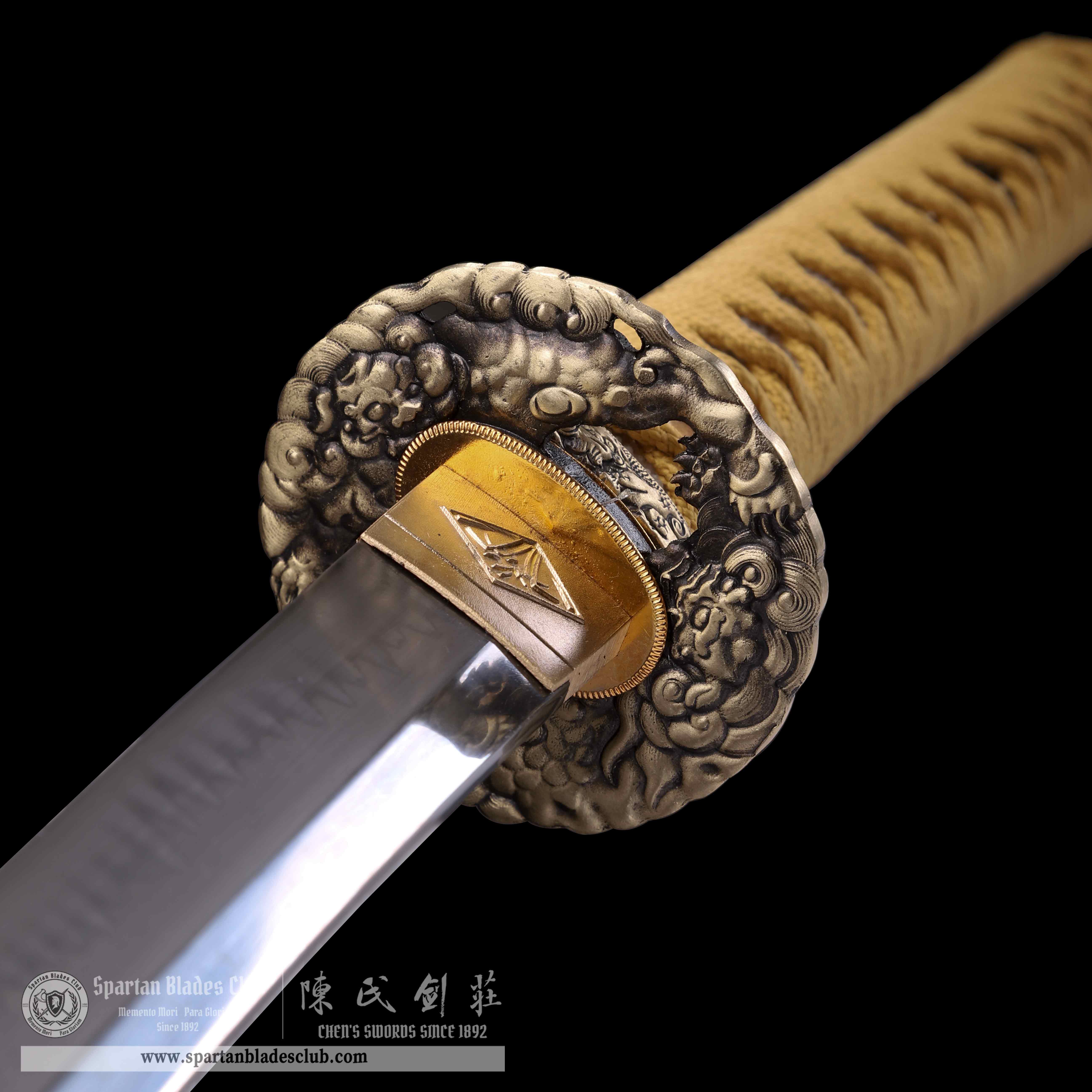 HY45|Golden Loong  Blade|Katana|T10 Steel|Clay-tempered|Real Hamon|Chinese Loong|Golden|Battle-Ready|Full-tang|Spartan Blades Club|CHEN'S SWORDS 1892 - Spartan Blades Club - 陳氏劍莊1892