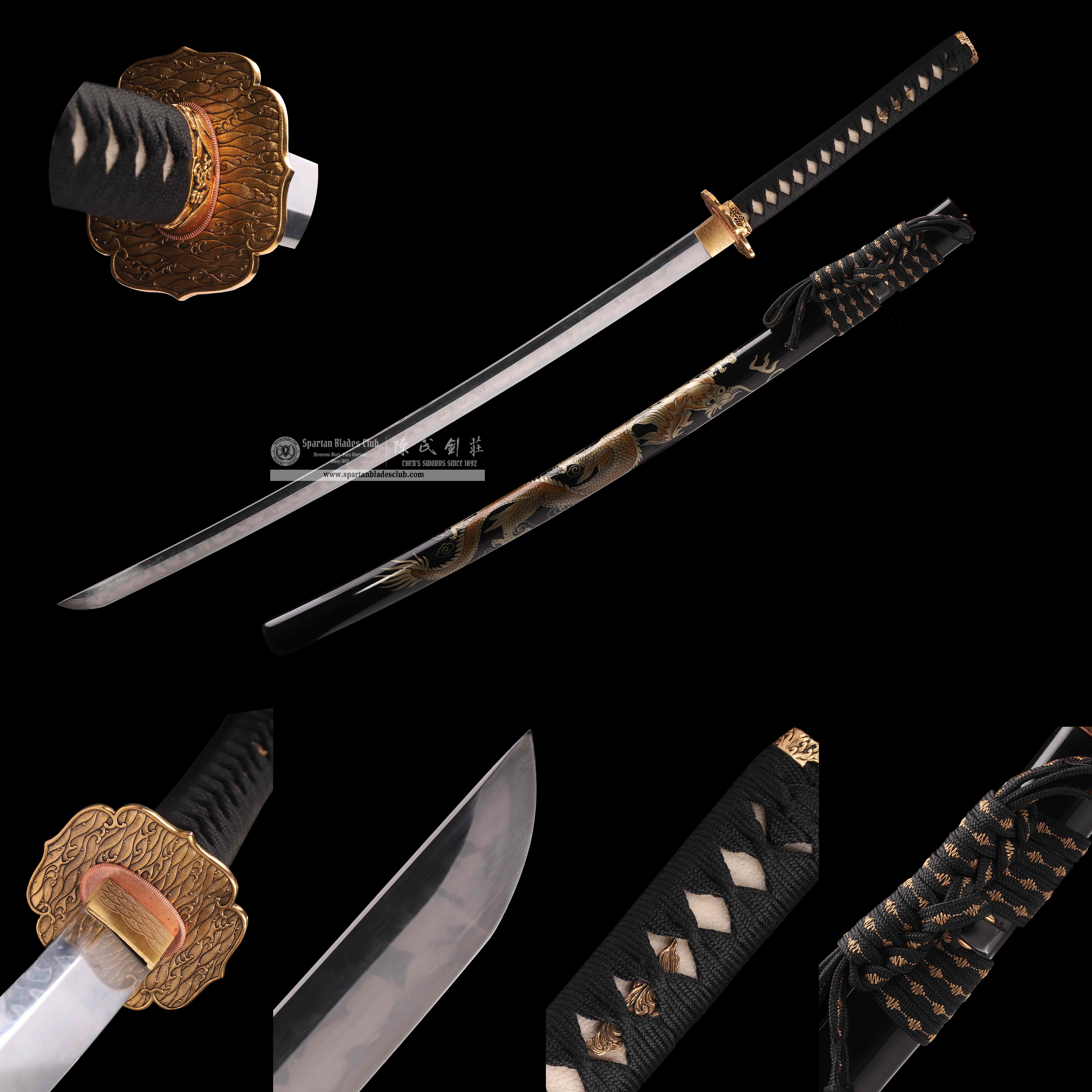 HY49 | 🐉Xuan Loong  Jin Tao Blade | Katana | T10 Steel | Clay-tempered | Hitatsura Hamon | Black | Loong(Chinese Dragon) | Battle-Ready |Full-tang |Spartan Blades Club | CHEN'S SWORDS 1892 - Spartan Blades Club - 陳氏劍莊1892