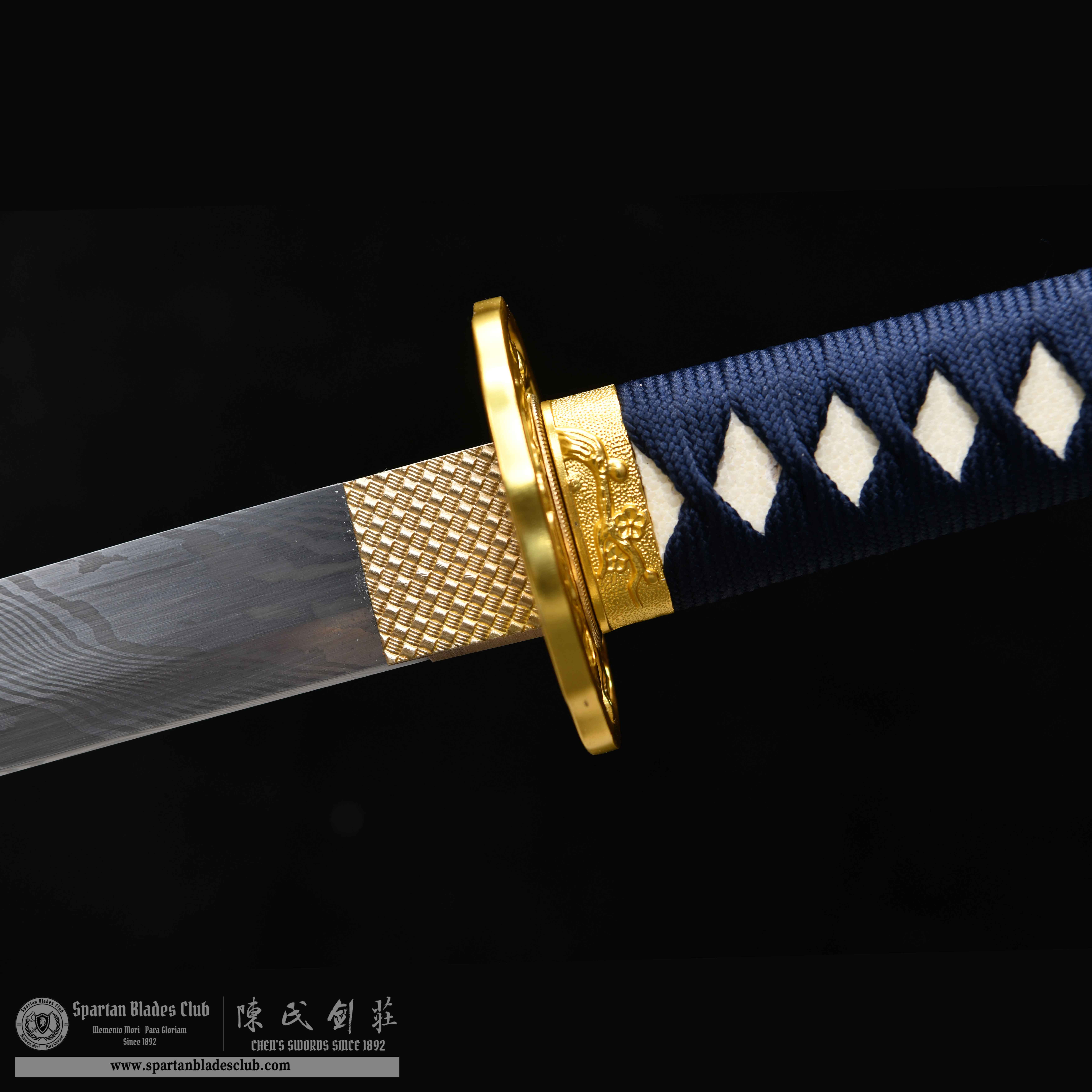 HY47|Aizome Surf Samurai|Wakizashi|Damascus steel|Blue|Battle-Ready|Full-tang|Spartan Blades Club|CHEN'S SWORDS 1892 - Spartan Blades Club - 陳氏劍莊1892