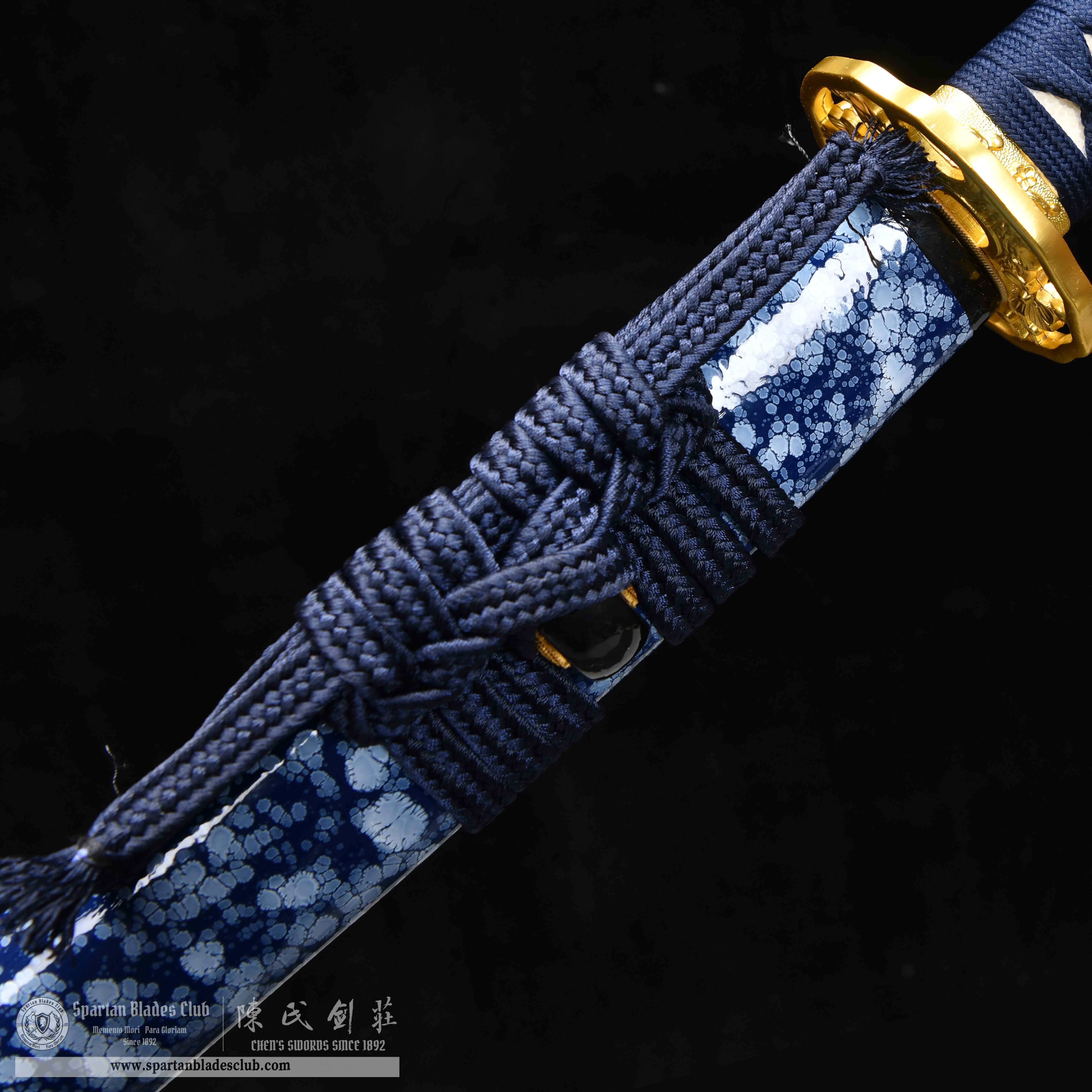 HY47|Aizome Surf Samurai|Wakizashi|Damascus steel|Blue|Battle-Ready|Full-tang|Spartan Blades Club|CHEN'S SWORDS 1892 - Spartan Blades Club - 陳氏劍莊1892