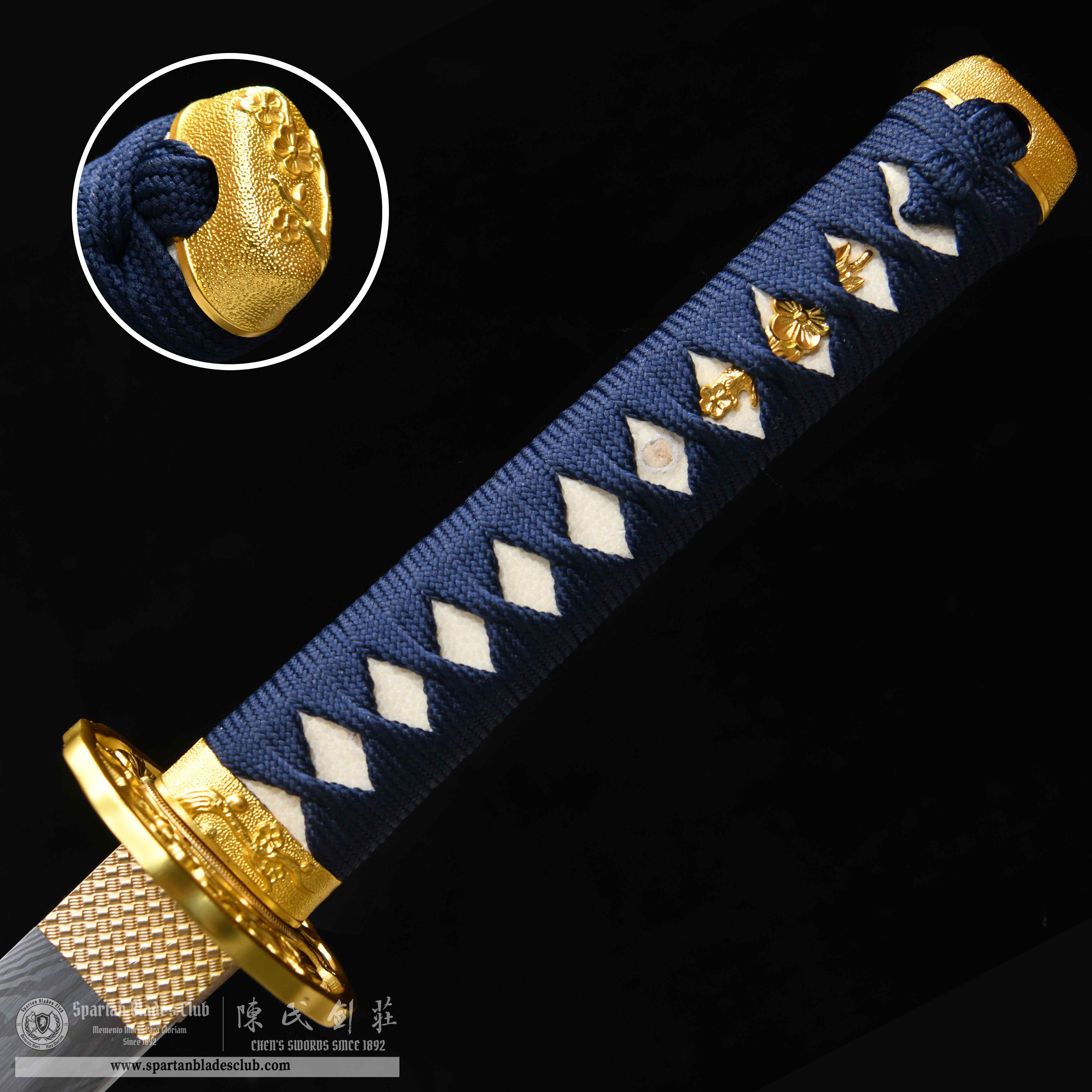 HY47|Aizome Surf Samurai|Wakizashi|Damascus steel|Blue|Battle-Ready|Full-tang|Spartan Blades Club|CHEN'S SWORDS 1892 - Spartan Blades Club - 陳氏劍莊1892