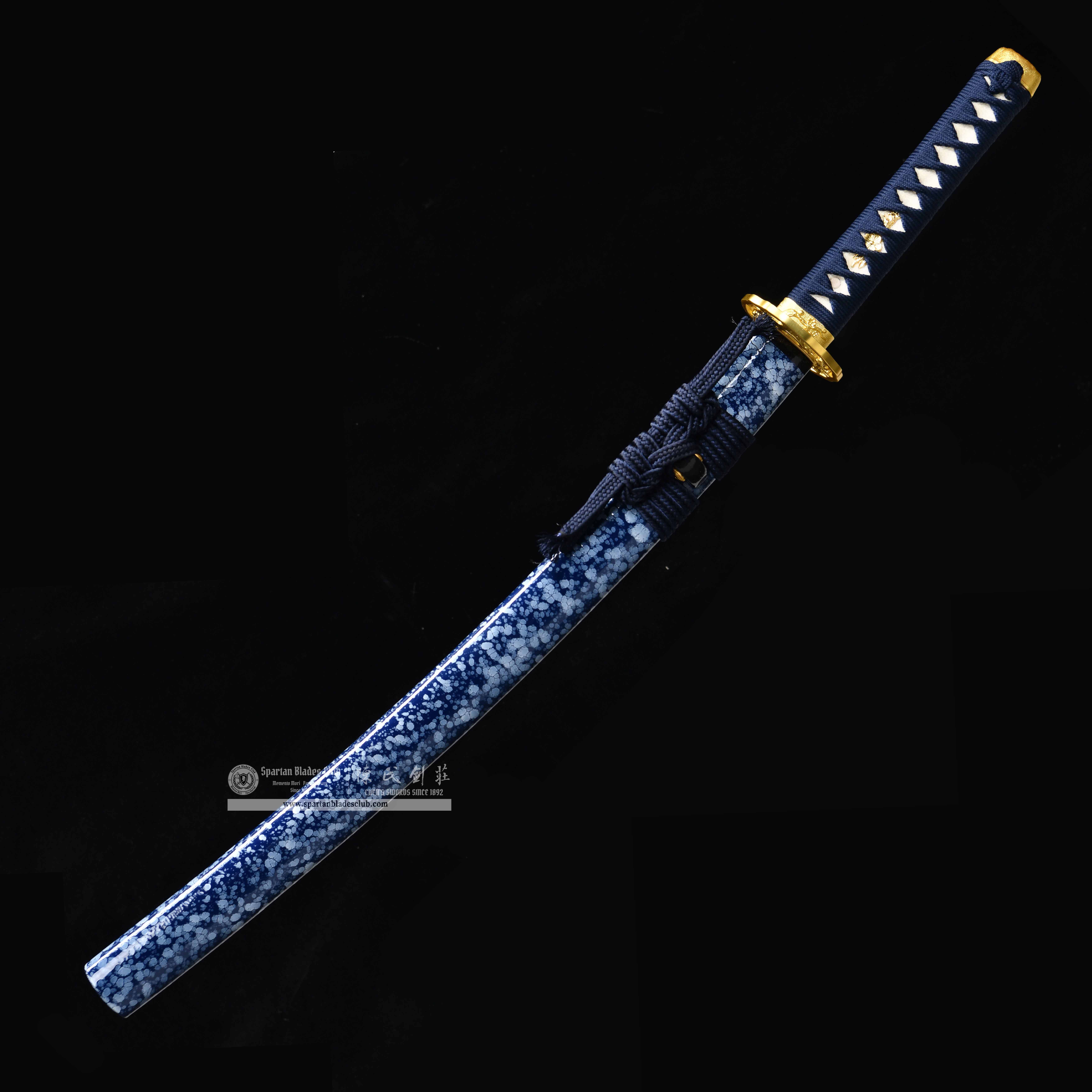 HY47|Aizome Surf Samurai|Wakizashi|Damascus steel|Blue|Battle-Ready|Full-tang|Spartan Blades Club|CHEN'S SWORDS 1892 - Spartan Blades Club - 陳氏劍莊1892