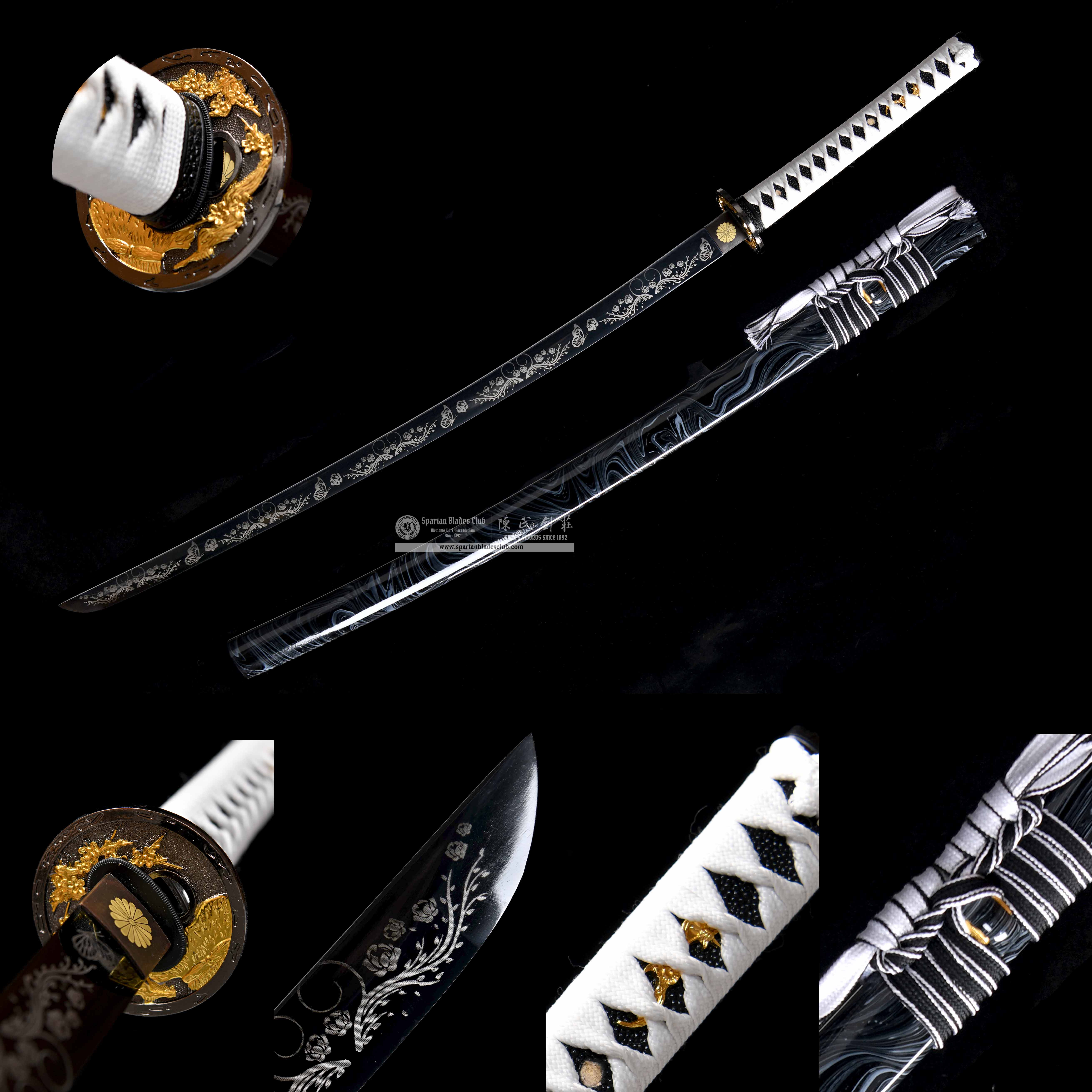 HY50 | Die Ye Hua Blade | Katana | High manganese stee | Black | Flower&Butterfly | Battle-Ready | Full-tang | Spartan Blades Club | CHEN'S SWORDS 1892 - Spartan Blades Club