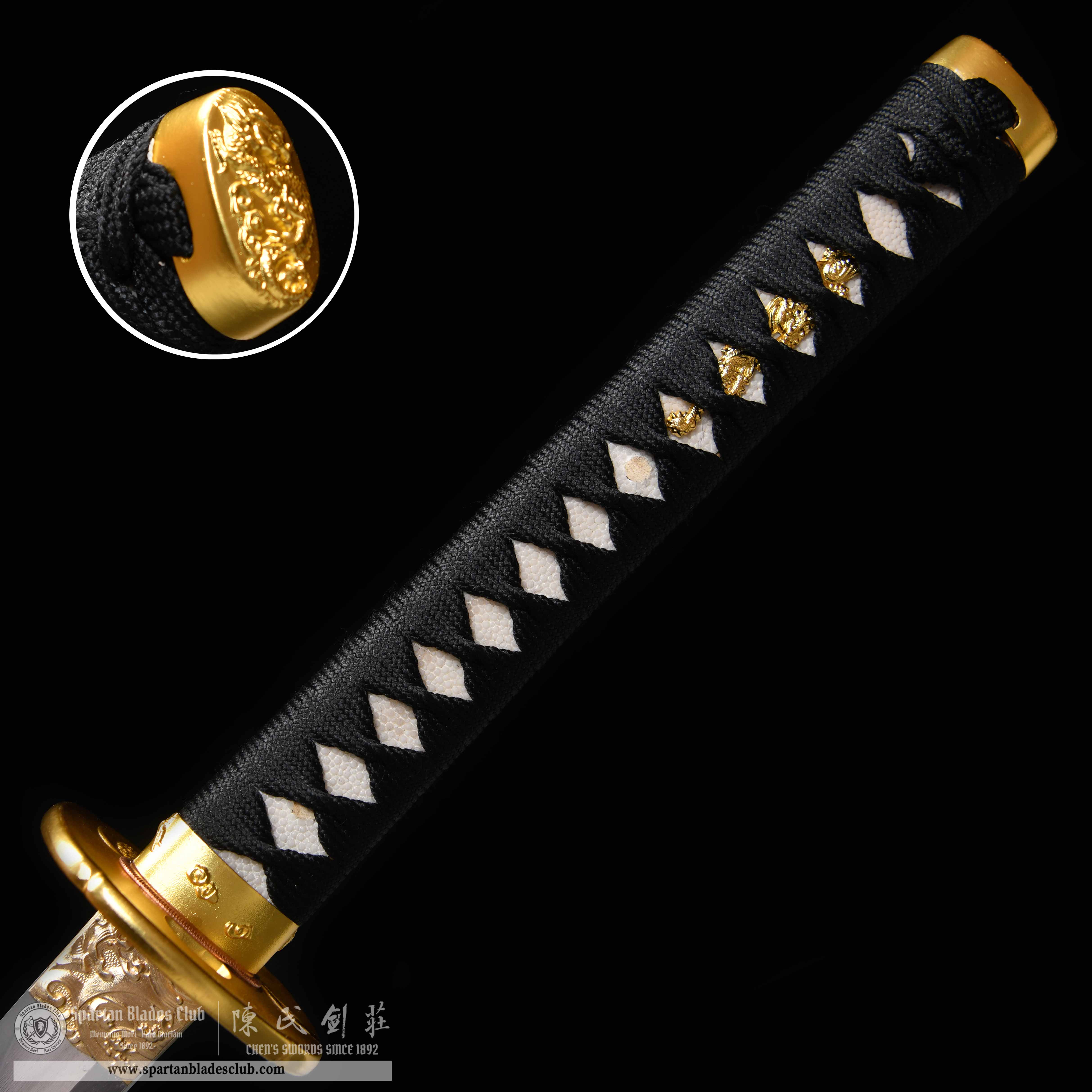 HY54 | Poshroud Samurai | Katana | T10 steel | Clay-tempered | Real Hamon | Hadori Polishing | Black&Golden | Battle-Ready | Full-tang | Spartan Blades Club | CHEN'S SWORDS 1892 - Spartan Blades Club