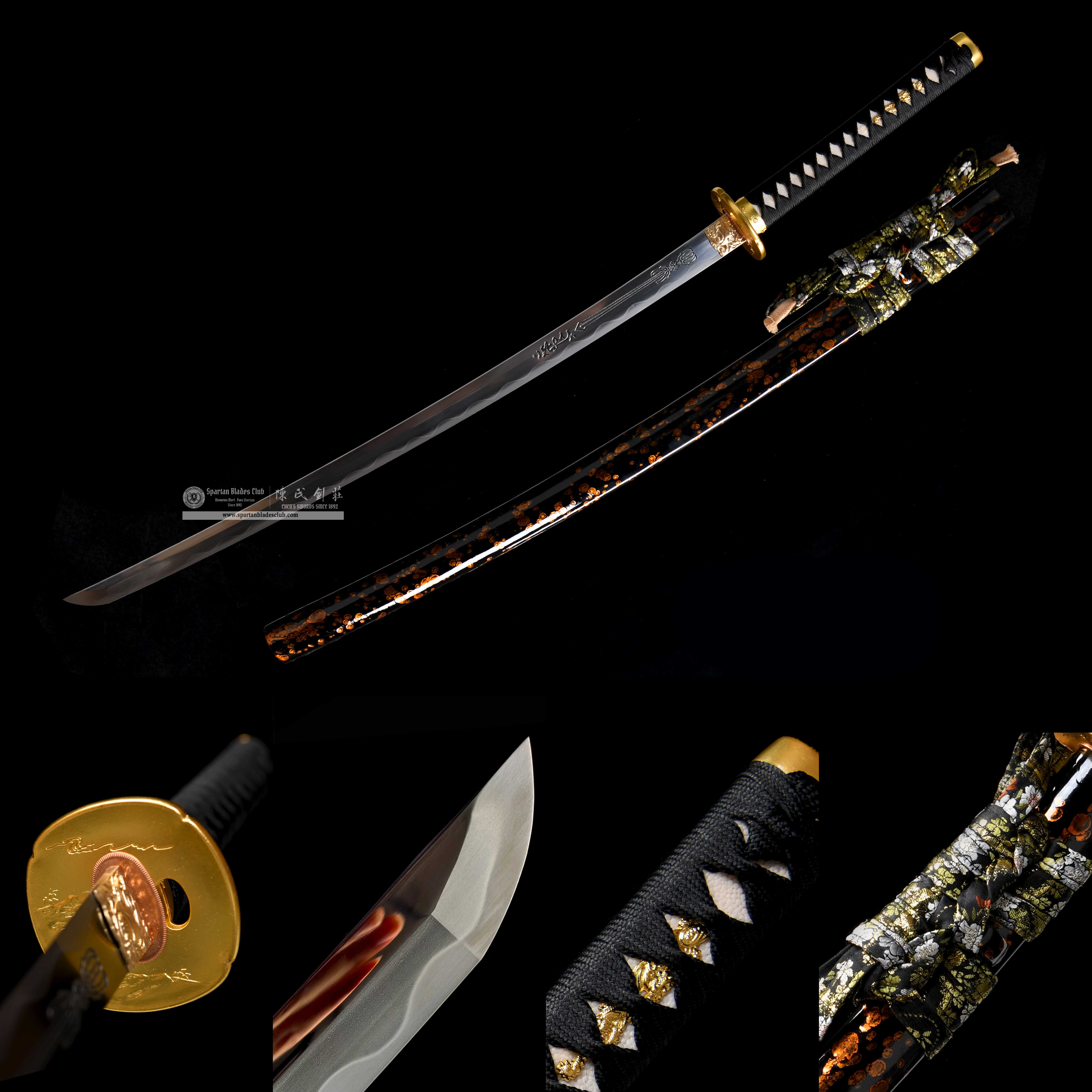 HY54 | Poshroud Samurai | Katana | T10 steel | Clay-tempered | Real Hamon | Hadori Polishing | Black&Golden | Battle-Ready | Full-tang | Spartan Blades Club | CHEN'S SWORDS 1892 - Spartan Blades Club
