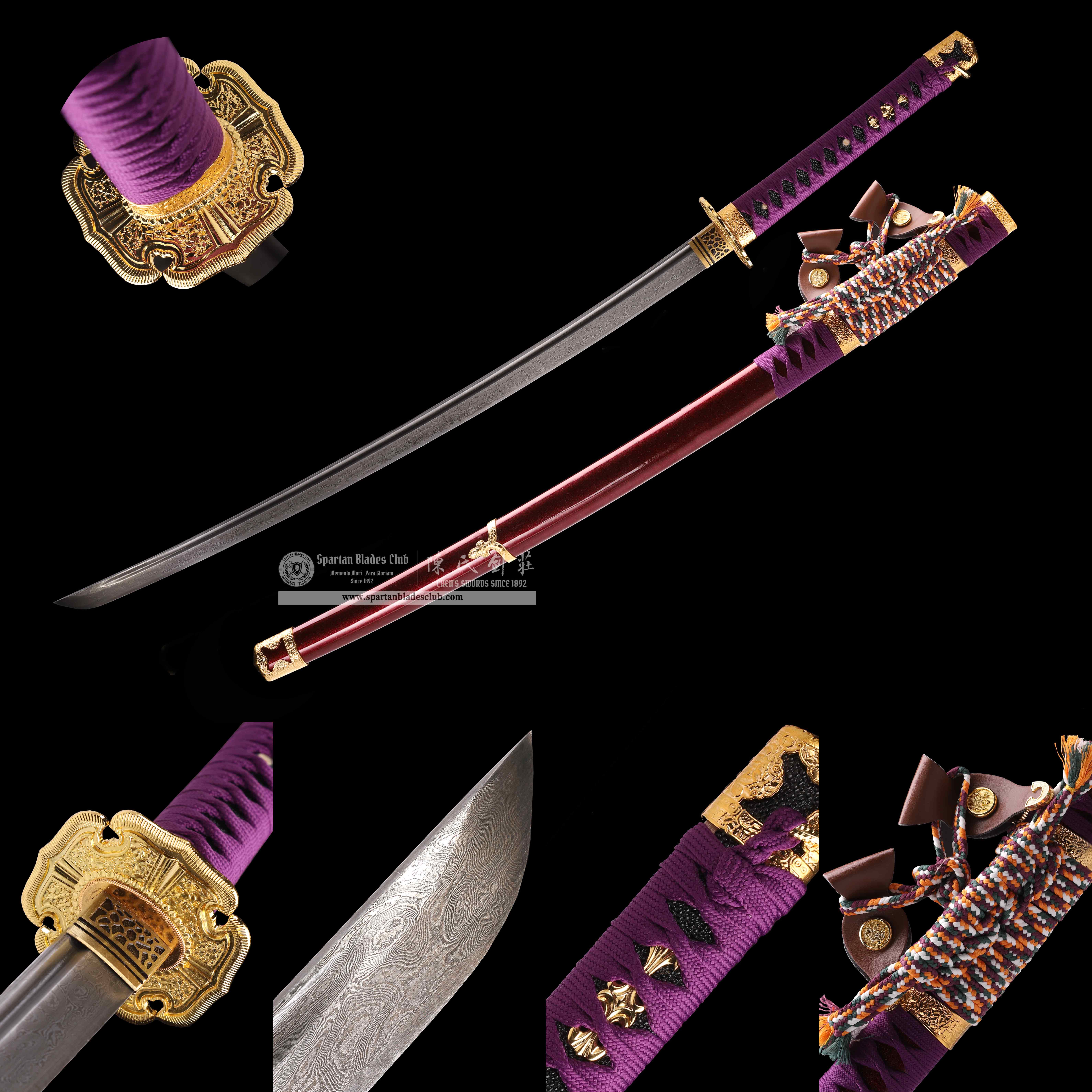 HY46 | 🟣Murasaikane Samurai 🌟| Tachi | Damascus steel | Purple&Golden | Battle-Ready |Full-tang |Spartan Blades Club | CHEN'S SWORDS 1892 - Spartan Blades Club - 陳氏劍莊1892