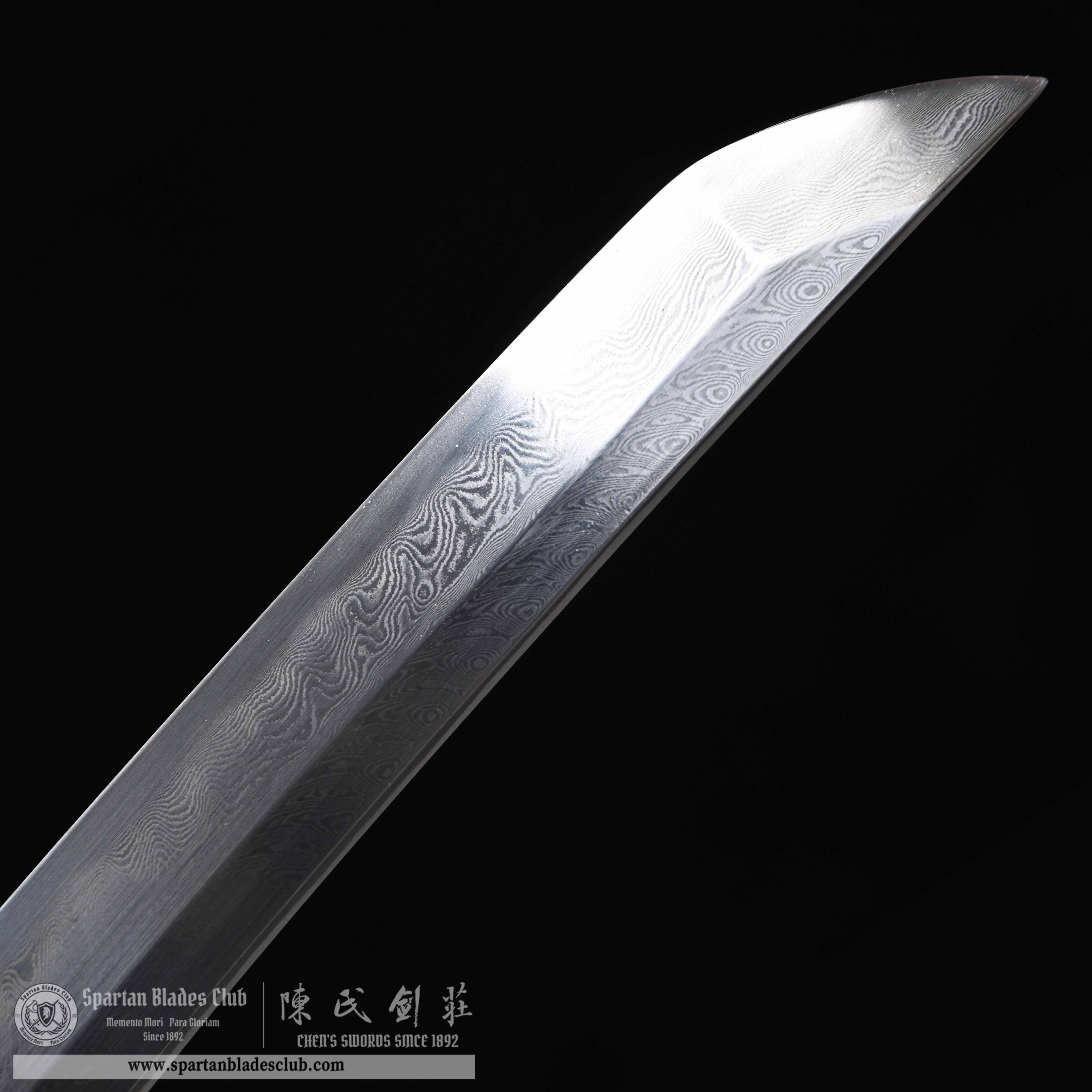 HY58 | Shukiku Samurai | Tachi | Damascus steel | clay-tempered | feather pattern | Red&Black | Flower | Battle-Ready | Full-tang | Spartan Blades Club | CHEN'S SWORDS 1892 - Spartan Blades Club - 陳氏劍莊1892