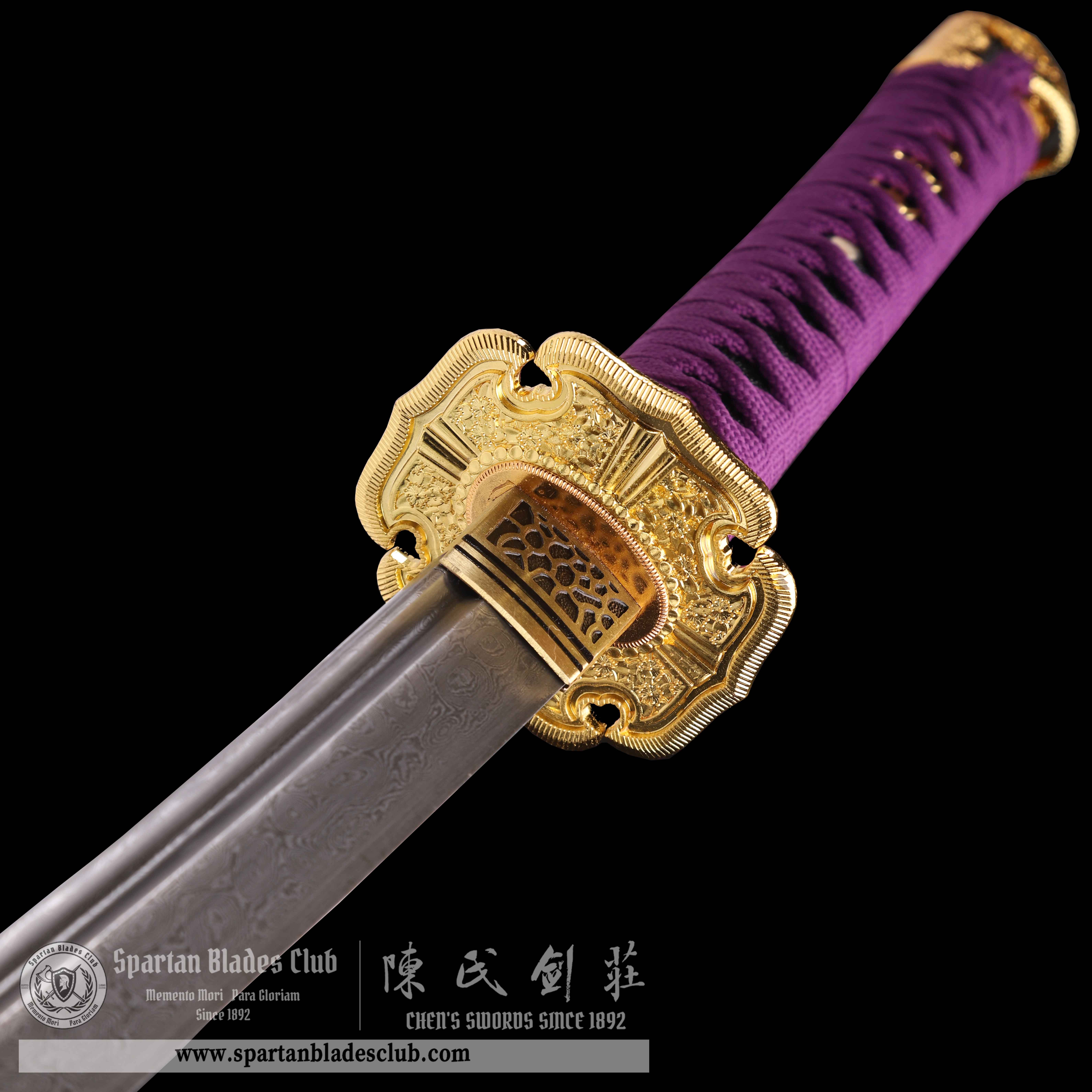HY46 | 🟣Murasaikane Samurai 🌟| Tachi | Damascus steel | Purple&Golden | Battle-Ready |Full-tang |Spartan Blades Club | CHEN'S SWORDS 1892 - Spartan Blades Club - 陳氏劍莊1892