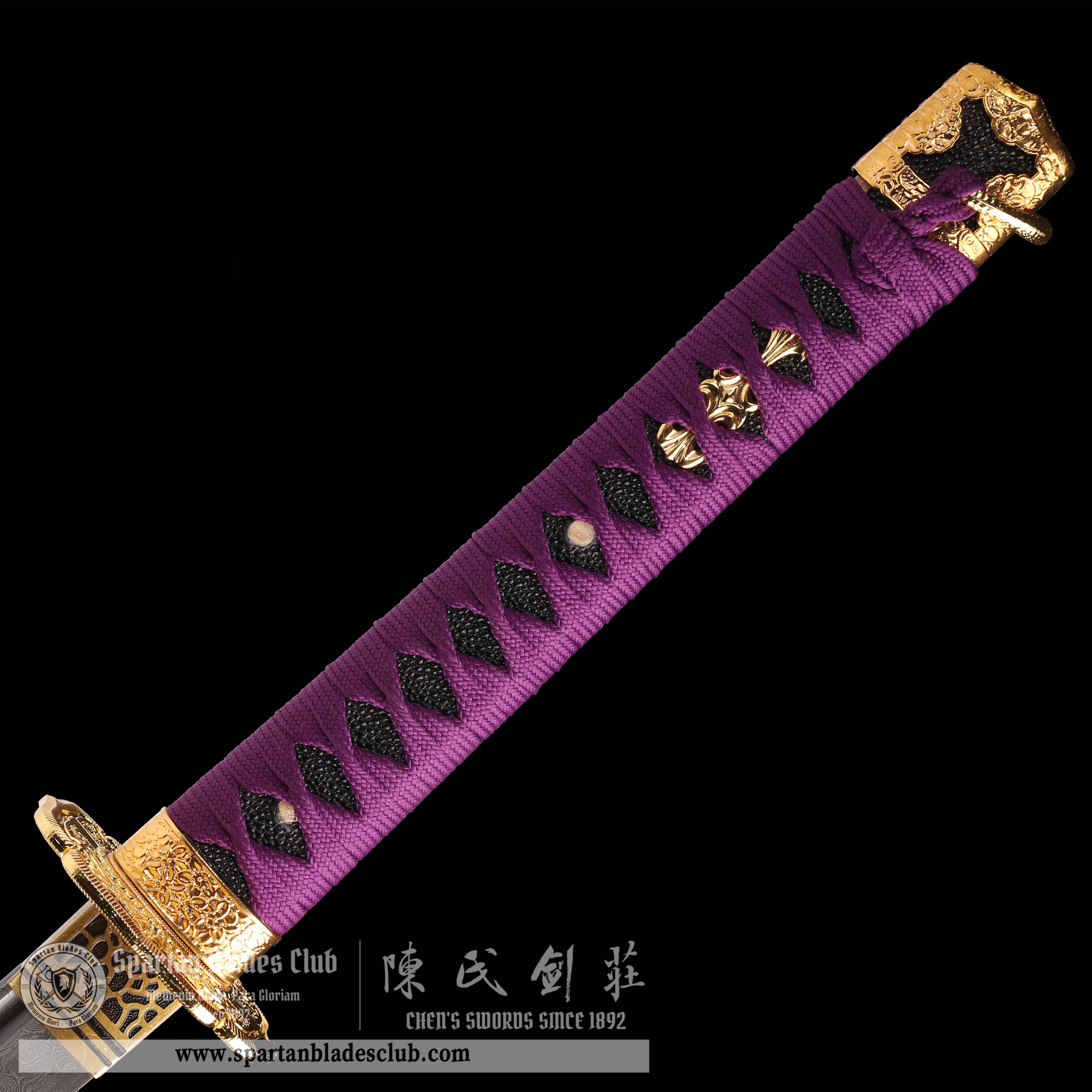 HY46 | 🟣Murasaikane Samurai 🌟| Tachi | Damascus steel | Purple&Golden | Battle-Ready |Full-tang |Spartan Blades Club | CHEN'S SWORDS 1892 - Spartan Blades Club - 陳氏劍莊1892