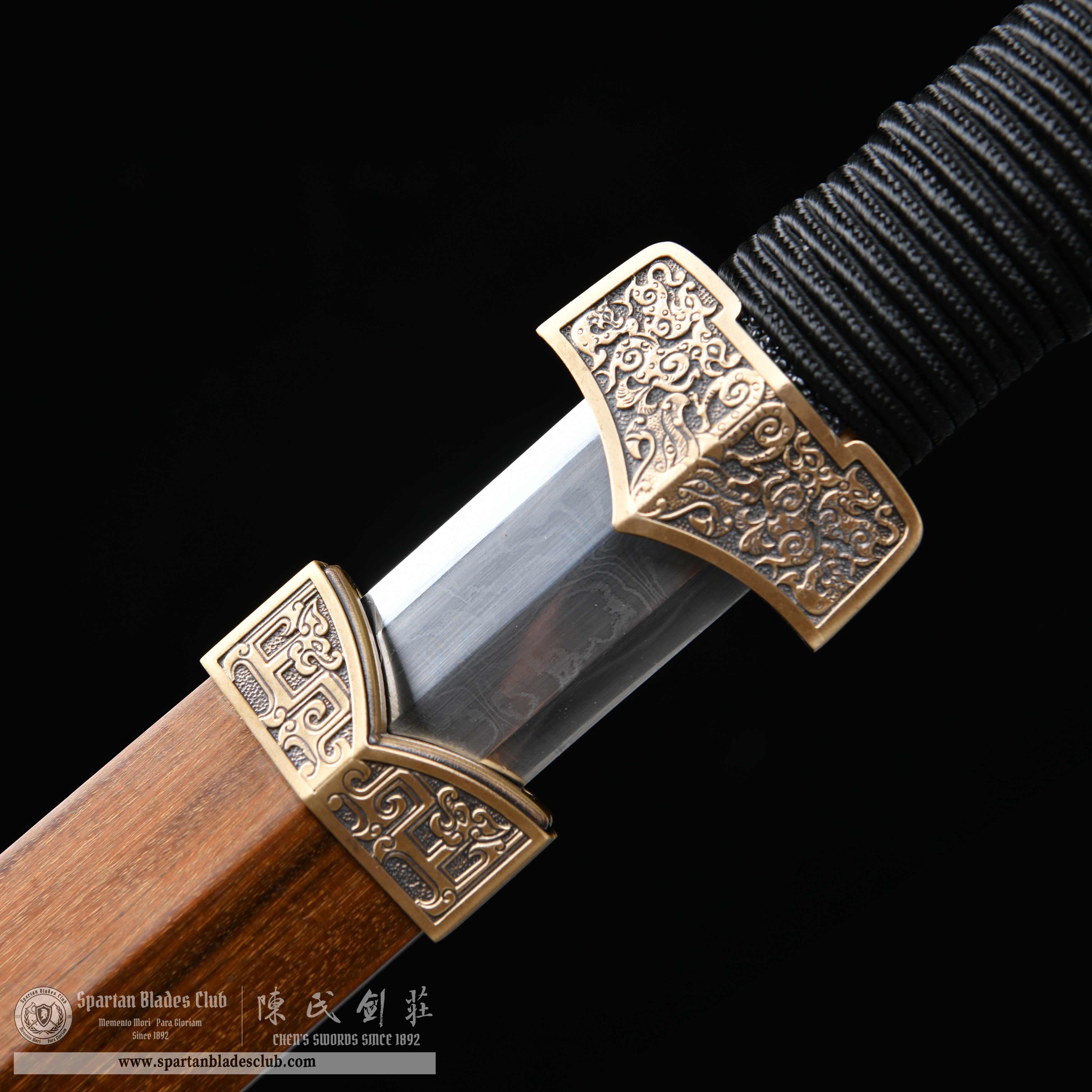 HY60 | Loong Xuan  Han Jian | JIAN | Damascus steel | Clay-tempered | Black&Wood color | Loong(Chinese Dragon) | Battle-Ready | Full-tang | Spartan Blades Club | CHEN'S SWORDS 1892 - Spartan Blades Club - 陳氏劍莊1892