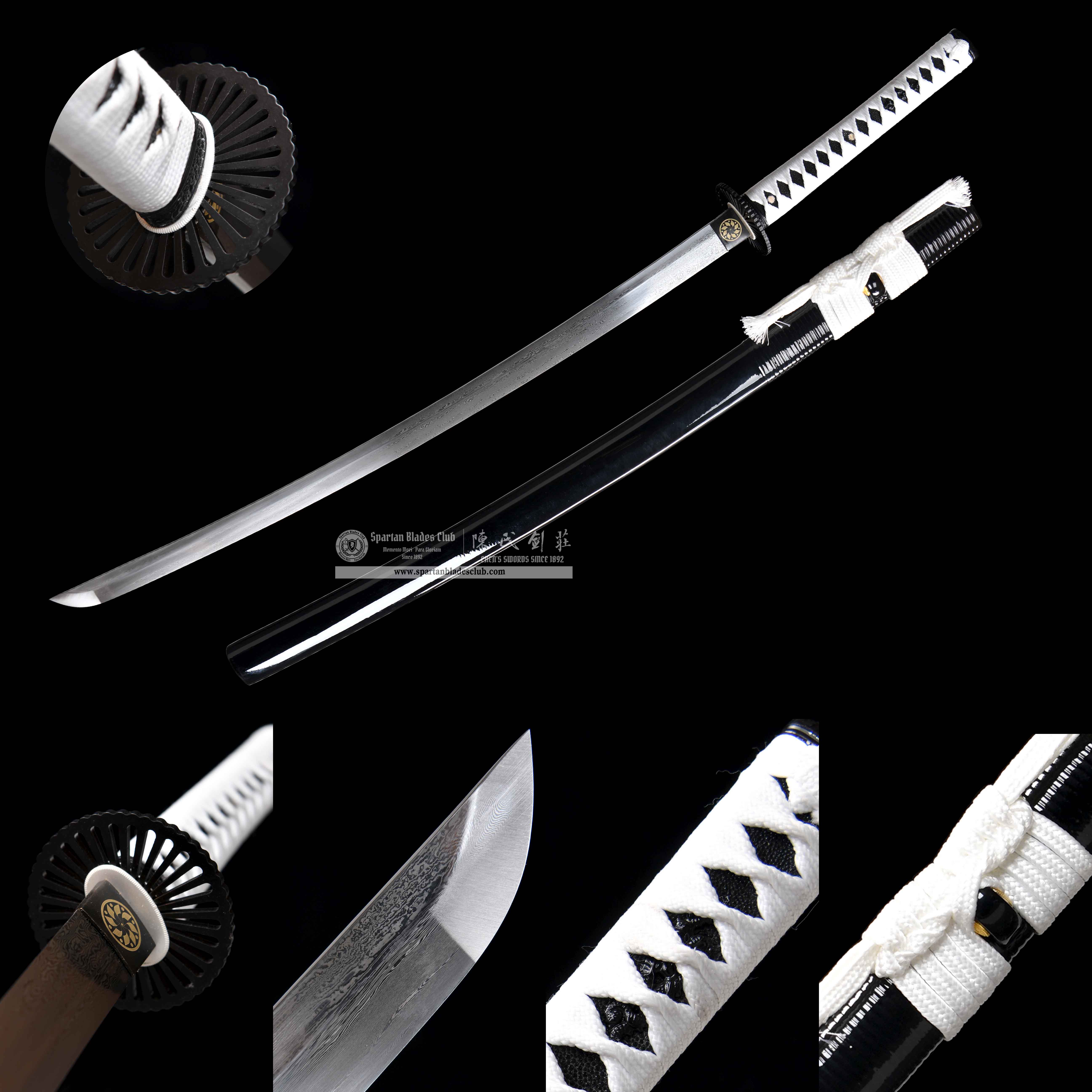 HY59 | Xuan Su Samurai | Katana | Damascus steel | Black&White | Battle-Ready | Full-tang | Spartan Blades Club | CHEN'S SWORDS 1892 - Spartan Blades Club - 陳氏劍莊1892