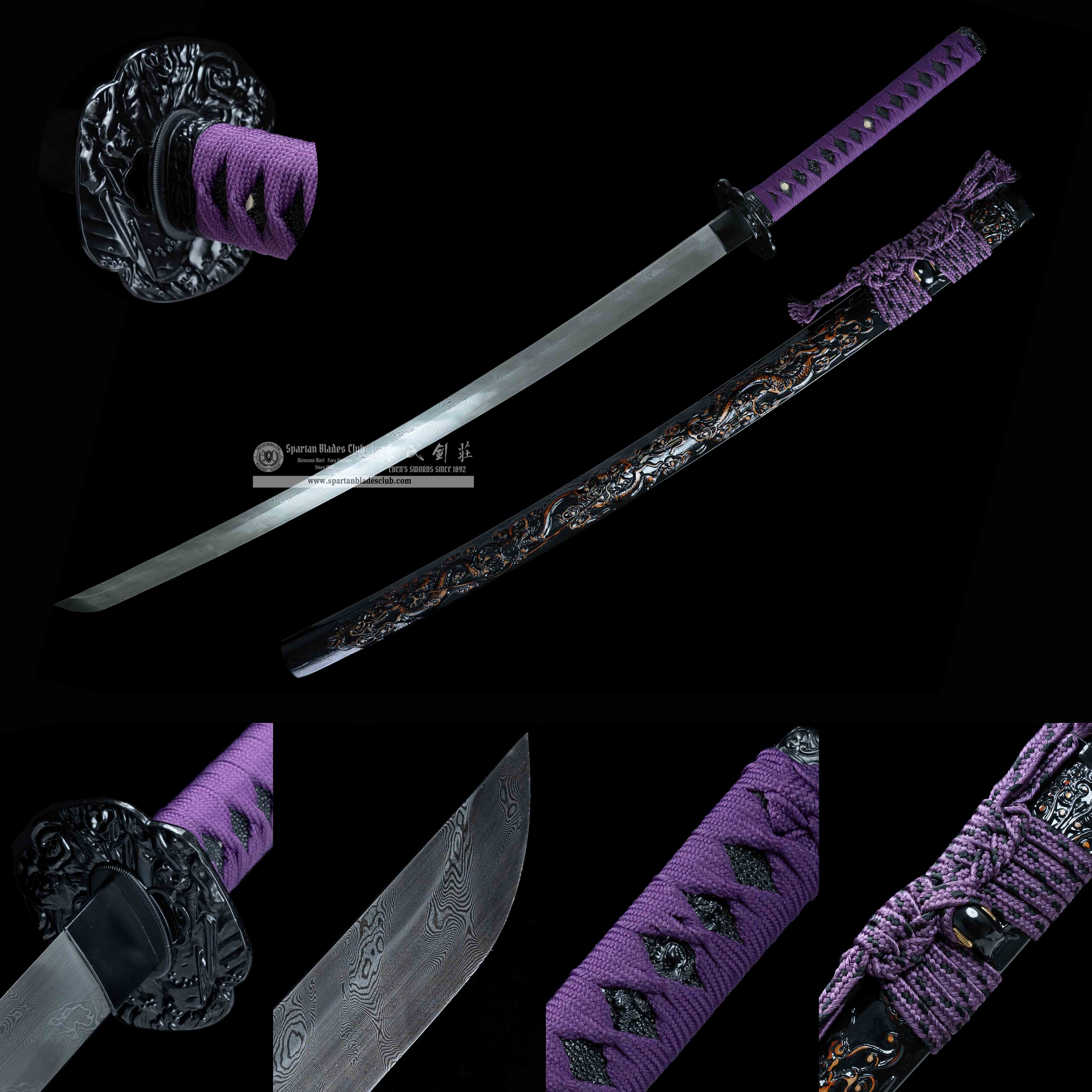 HY61 | Dragon Storm | Katana | Damscus steel | twisted pattern | premium polishing | Black&Purple | Loong(Chinese Dragon) | Battle-Ready | Full-tang | Spartan Blades Club | CHEN'S SWORDS 1892 - Spartan Blades Club - 陳氏劍莊1892