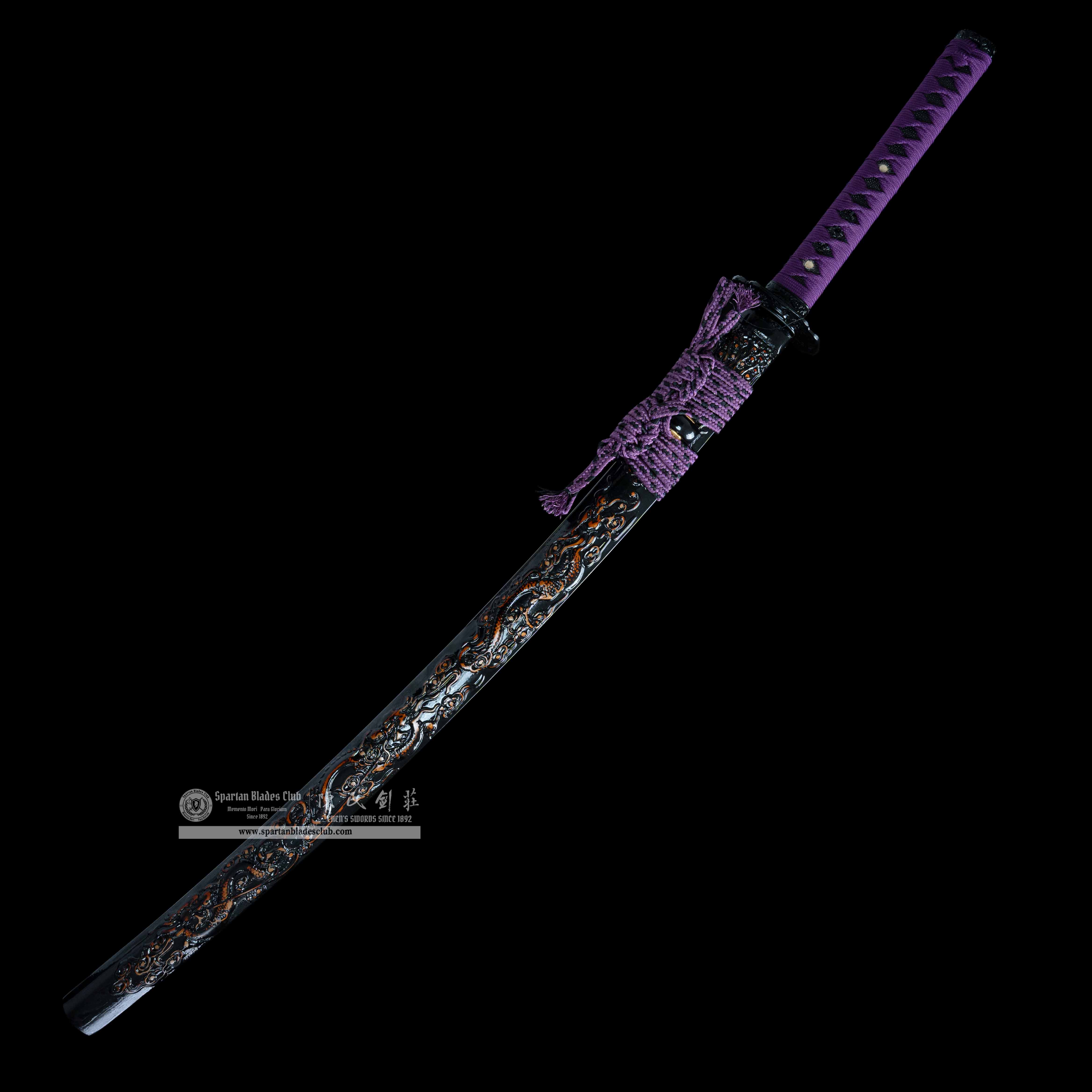 HY61 | Dragon Storm | Katana | Damscus steel | twisted pattern | premium polishing | Black&Purple | Loong(Chinese Dragon) | Battle-Ready | Full-tang | Spartan Blades Club | CHEN'S SWORDS 1892 - Spartan Blades Club - 陳氏劍莊1892