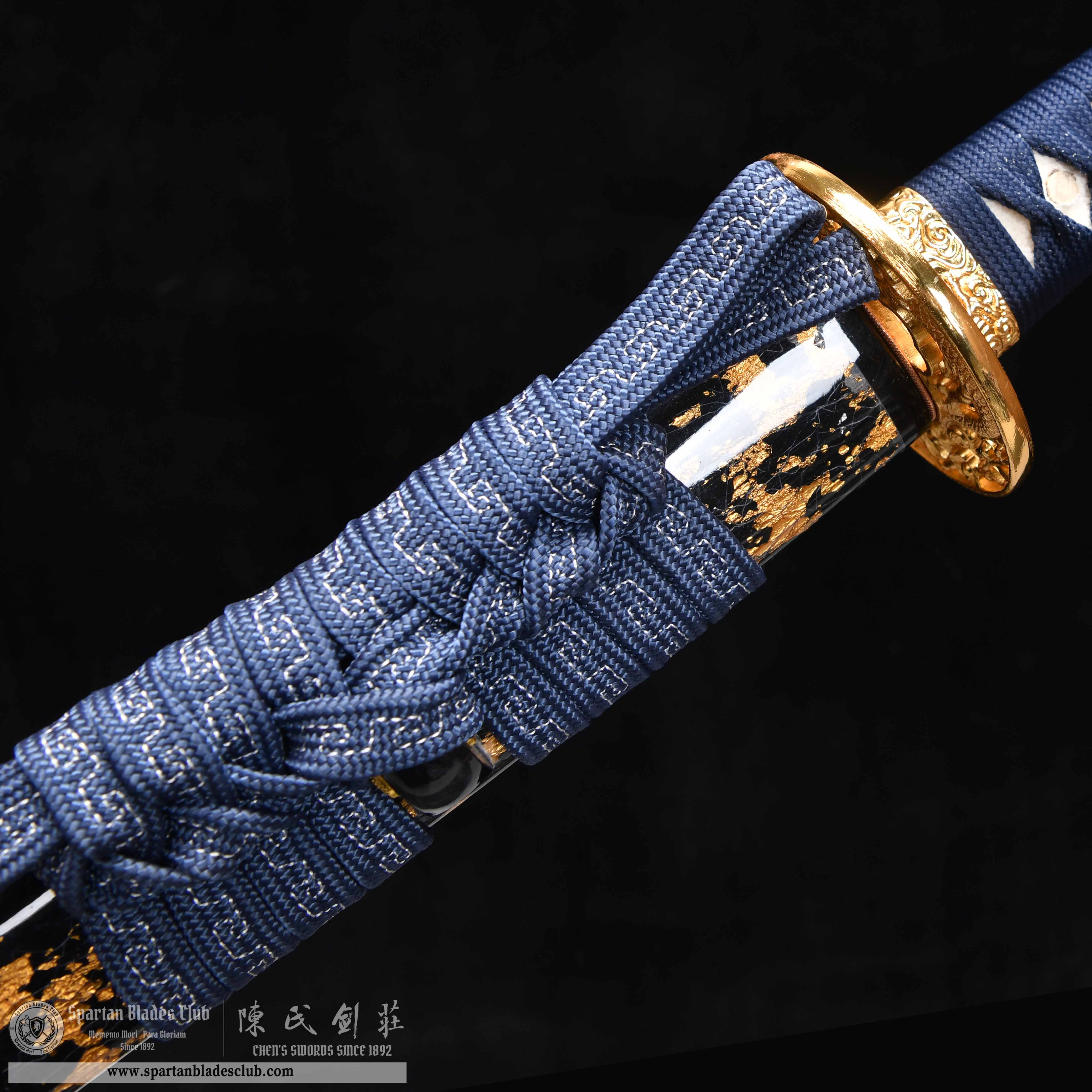 HY63 | Shattered Gold - Flow Shadow | Katana | T10 steel wrapped in Damascus steel | clay-tempered | real hamon | Honsanmai | Black&Blue&golden | gold foil | Battle-Ready | Full-tang | Spartan Blades Club | CHEN'S SWORDS 1892 - Spartan Blades Club - 陳氏劍莊1892