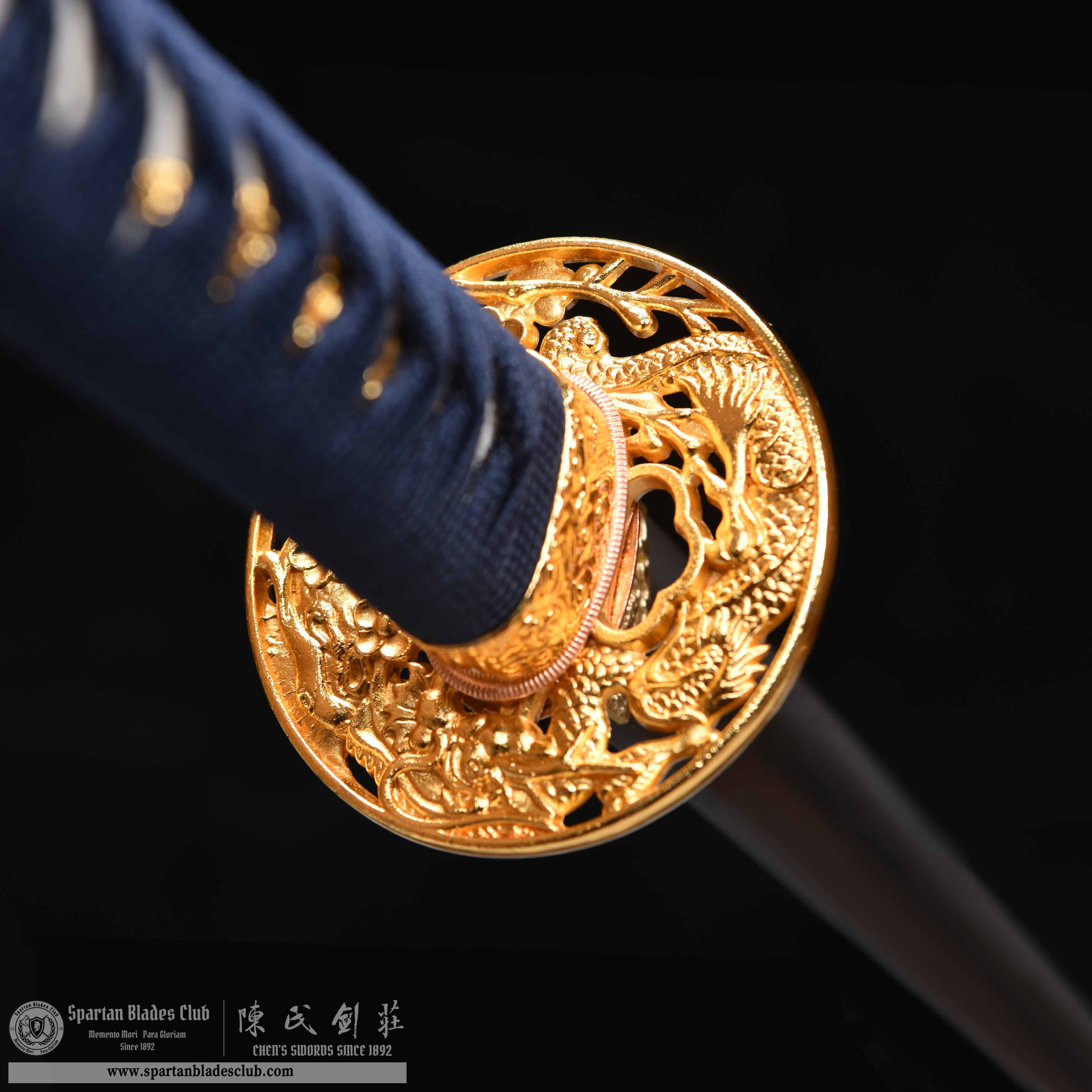 HY63 | Shattered Gold - Flow Shadow | Katana | T10 steel wrapped in Damascus steel | clay-tempered | real hamon | Honsanmai | Black&Blue&golden | gold foil | Battle-Ready | Full-tang | Spartan Blades Club | CHEN'S SWORDS 1892 - Spartan Blades Club - 陳氏劍莊1892