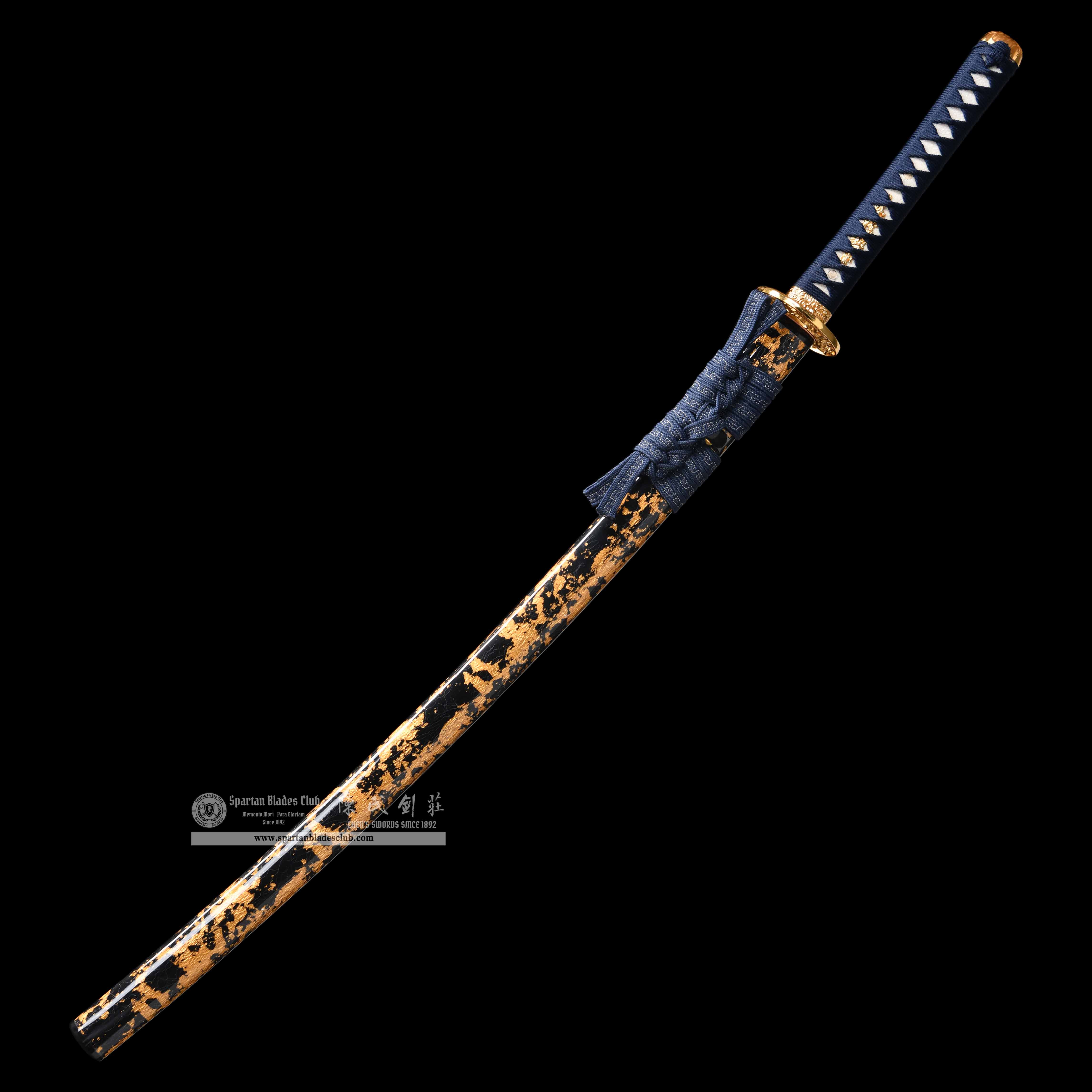 HY63 | Shattered Gold - Flow Shadow | Katana | T10 steel wrapped in Damascus steel | clay-tempered | real hamon | Honsanmai | Black&Blue&golden | gold foil | Battle-Ready | Full-tang | Spartan Blades Club | CHEN'S SWORDS 1892 - Spartan Blades Club - 陳氏劍莊1892
