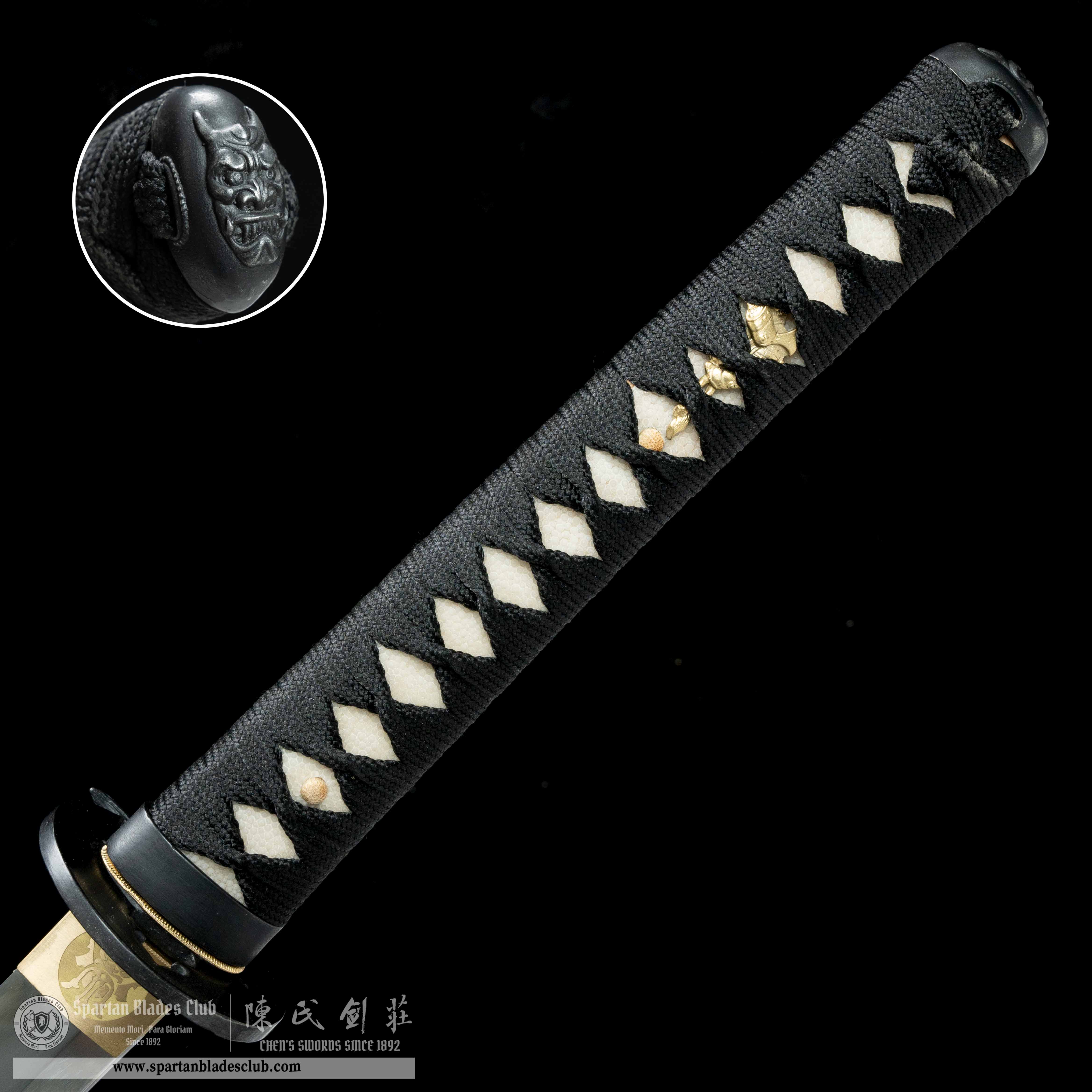 HY64 | Black Pearl | Katana | T10 steel | Clay-tempered | Real Hamon | Black|Ray-skin | Battle-Ready | Full-tang | Spartan Blades Club | CHEN'S SWORDS 1892 - Spartan Blades Club