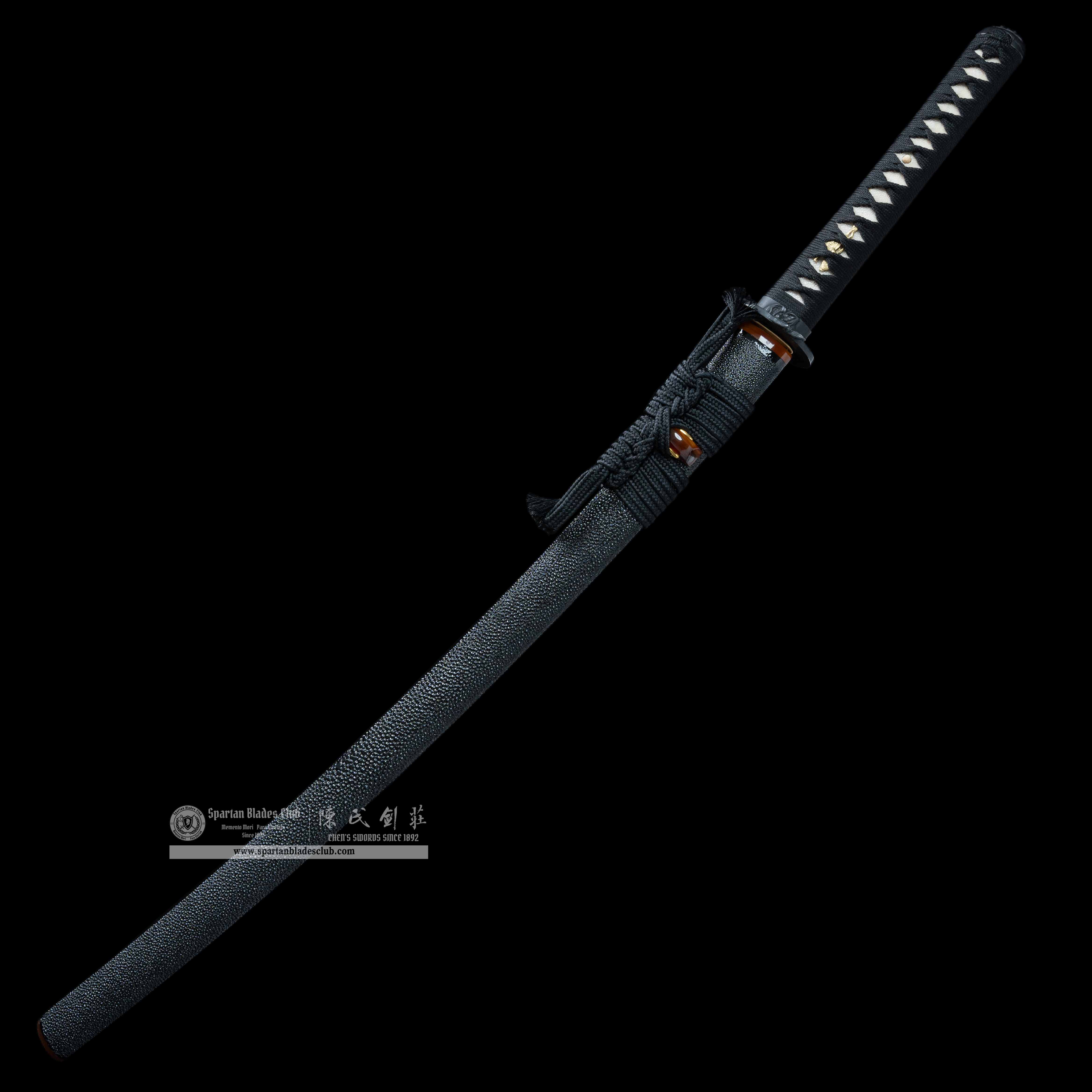 HY64 | Black Pearl | Katana | T10 steel | Clay-tempered | Real Hamon | Black|Ray-skin | Battle-Ready | Full-tang | Spartan Blades Club | CHEN'S SWORDS 1892 - Spartan Blades Club