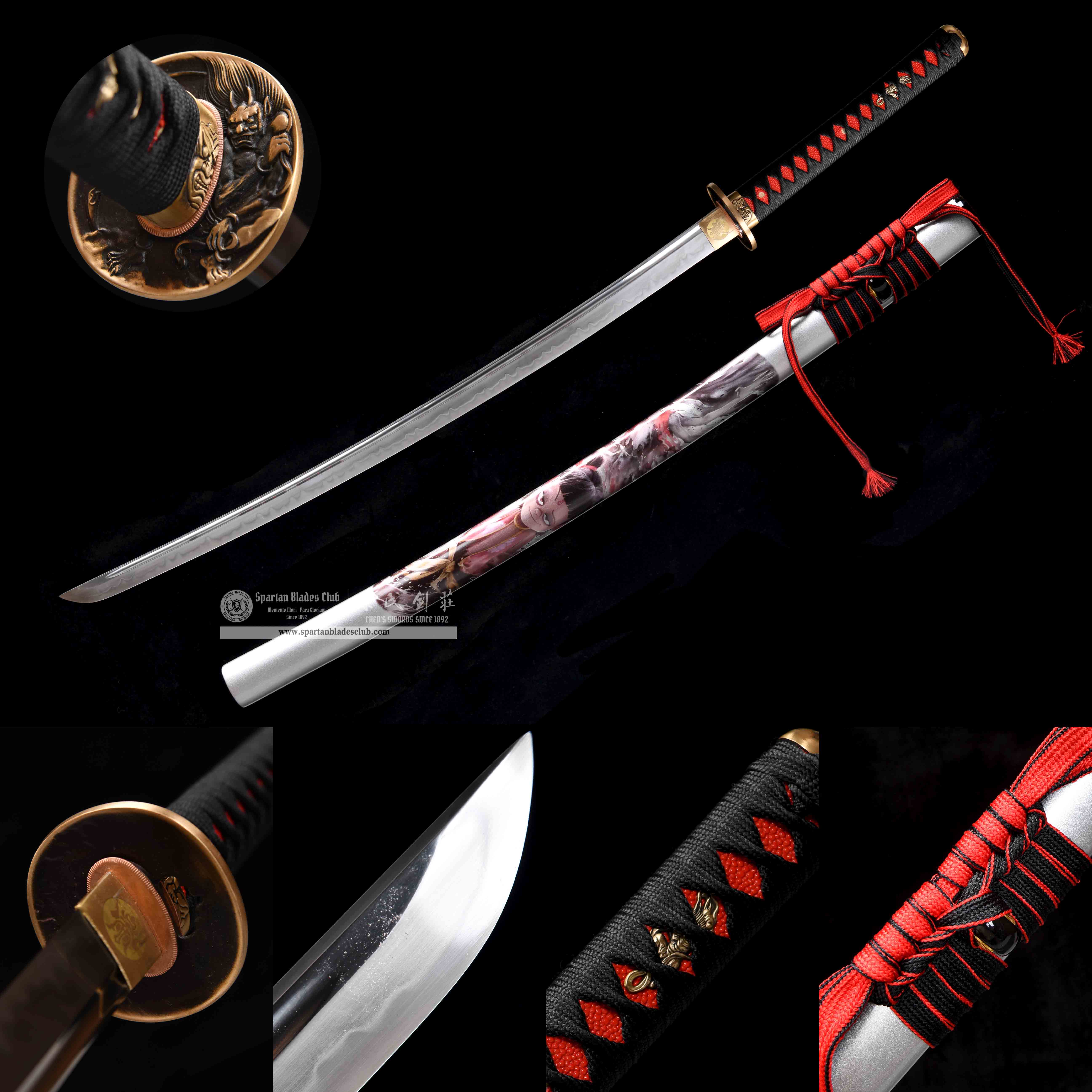 HY67 | Nezha | Katana | T10 steel | Clay-tempered | Real Hamon | Black&Red&Silvery | Battle-Ready | Full-tang | Spartan Blades Club | CHEN'S SWORDS 1892 - Spartan Blades Club - 陳氏劍莊1892