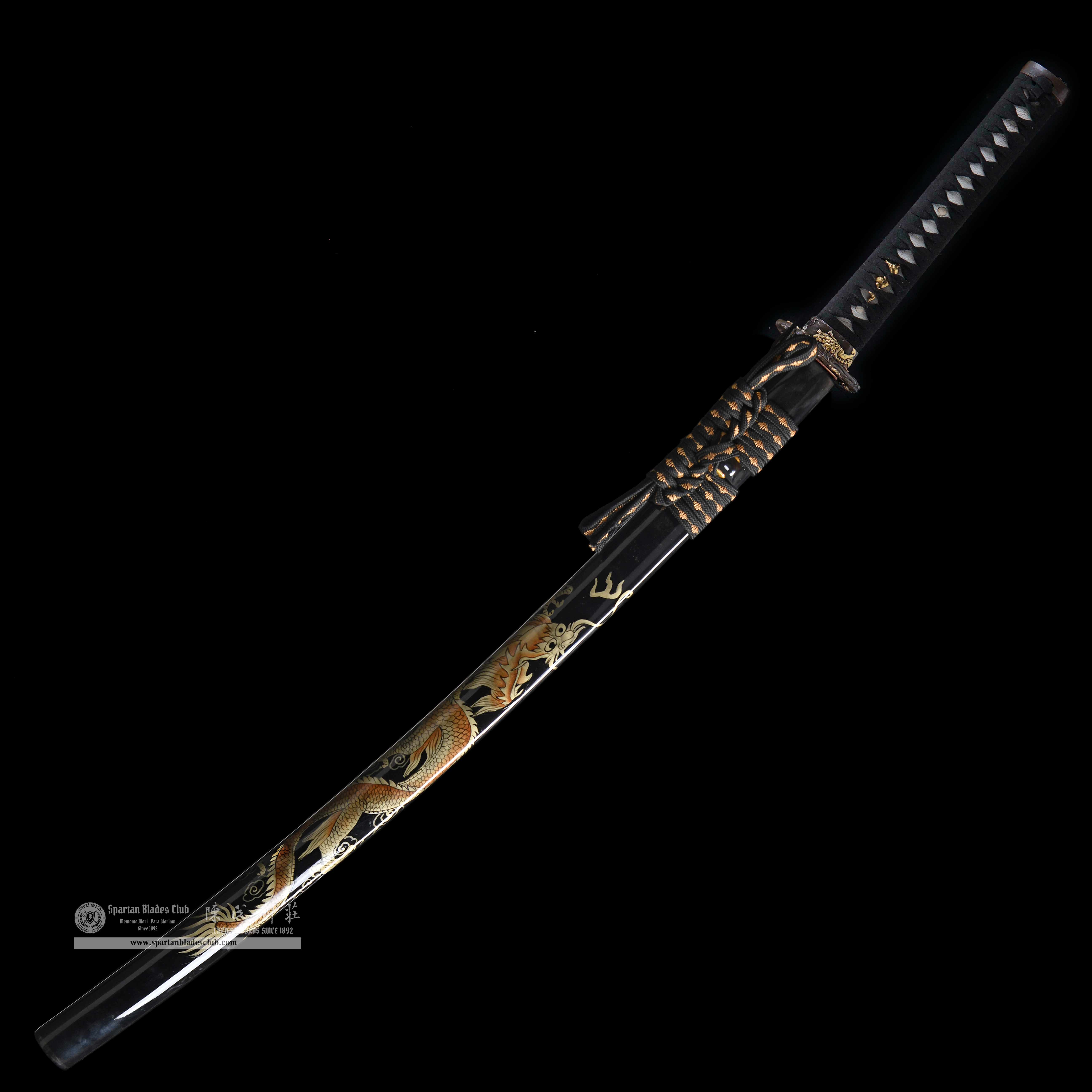 HY66 | Moloong Samurai | Katana | Honsanmai structure blade | Damascus steel wrapped in T10 steel | Premium Hand-polishing | Black&golden | Flower&Loong(Chinese Dragon) | Maki-e | Battle-Ready | Full-tang | Spartan Blades Club | CHEN'S SWORDS 1892 - Spartan Blades Club - 陳氏劍莊1892