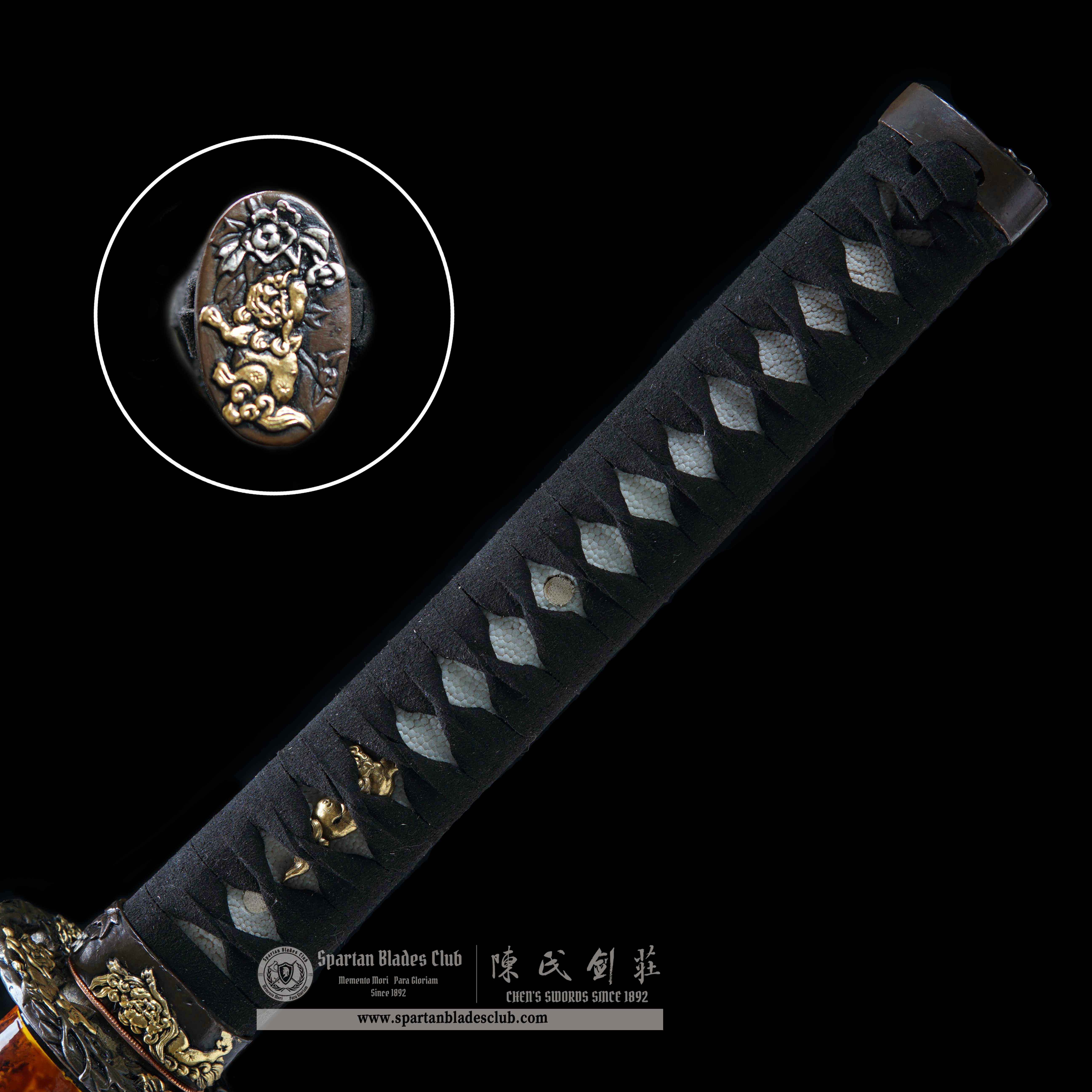 HY66 | Moloong Samurai | Katana | Honsanmai structure blade | Damascus steel wrapped in T10 steel | Premium Hand-polishing | Black&golden | Flower&Loong(Chinese Dragon) | Maki-e | Battle-Ready | Full-tang | Spartan Blades Club | CHEN'S SWORDS 1892 - Spartan Blades Club - 陳氏劍莊1892