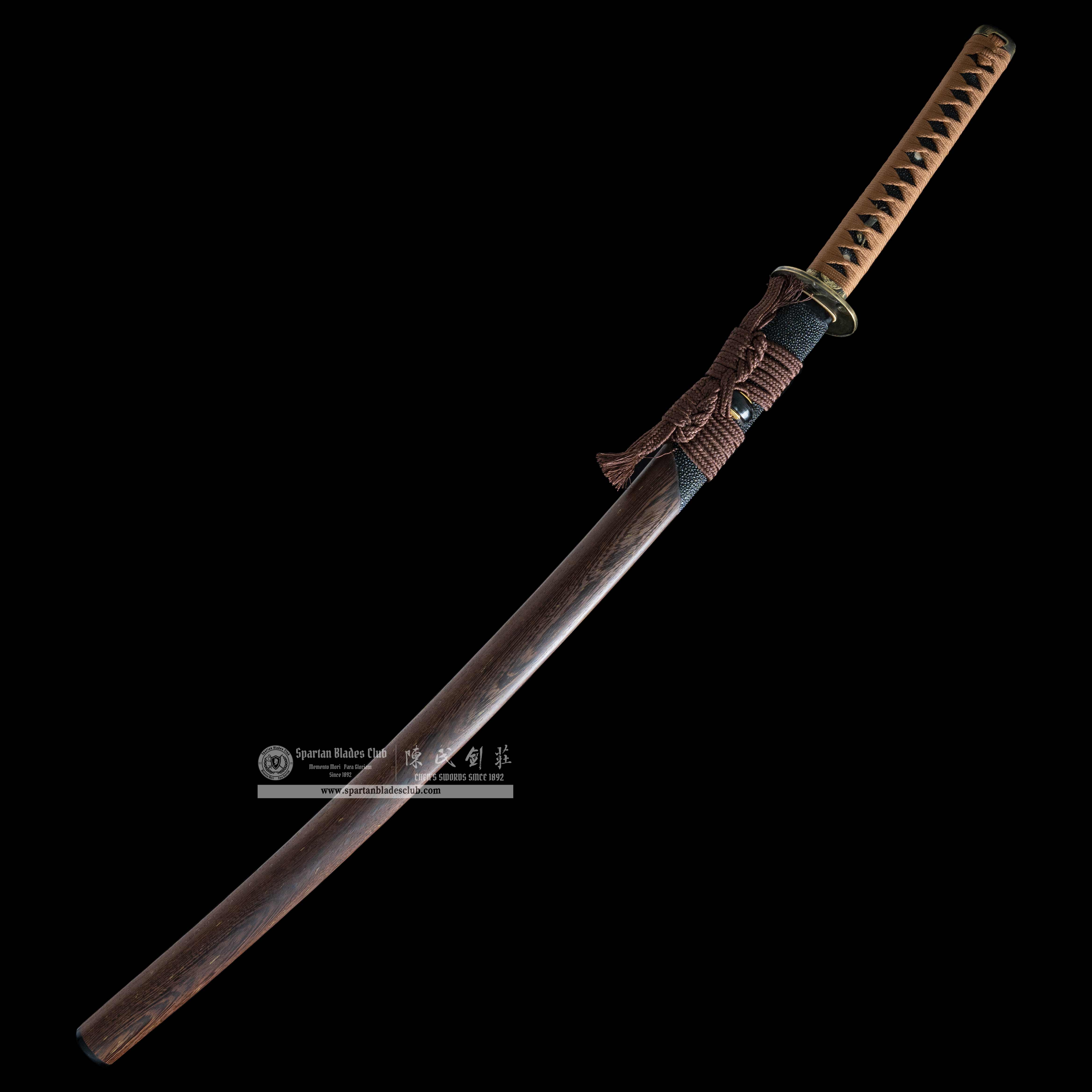 HY68 | Showdy Wolf | Katana | Damascus steel | clay-tempered | Hand-hammered Dragon-spine blade spine | brown | Rosewood &Ray-skin | Battle-Ready | Full-tang | Spartan Blades Club | CHEN'S SWORDS 1892 - Spartan Blades Club - 陳氏劍莊1892