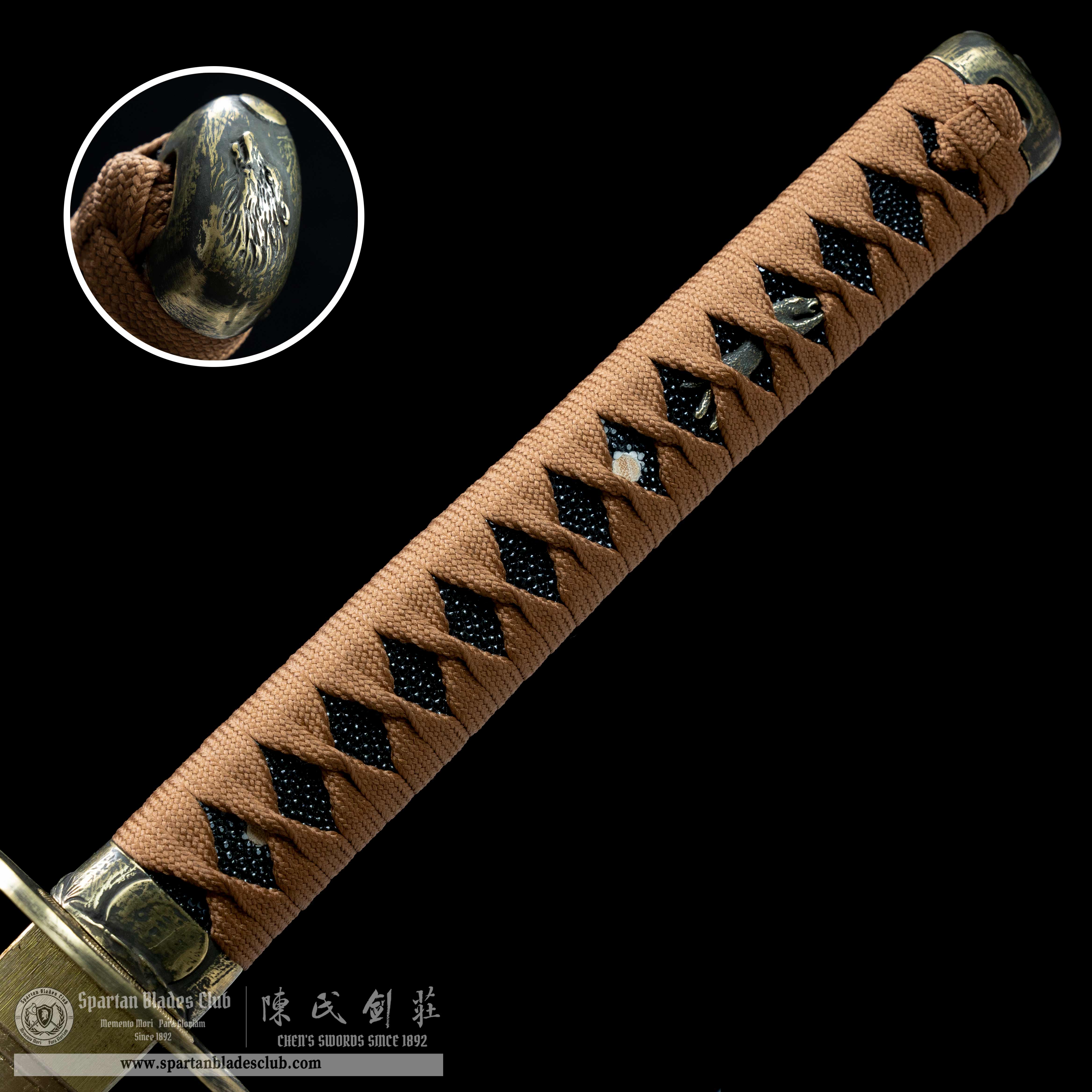 HY68 | Showdy Wolf | Katana | Damascus steel | clay-tempered | Hand-hammered Dragon-spine blade spine | brown | Rosewood &Ray-skin | Battle-Ready | Full-tang | Spartan Blades Club | CHEN'S SWORDS 1892 - Spartan Blades Club - 陳氏劍莊1892