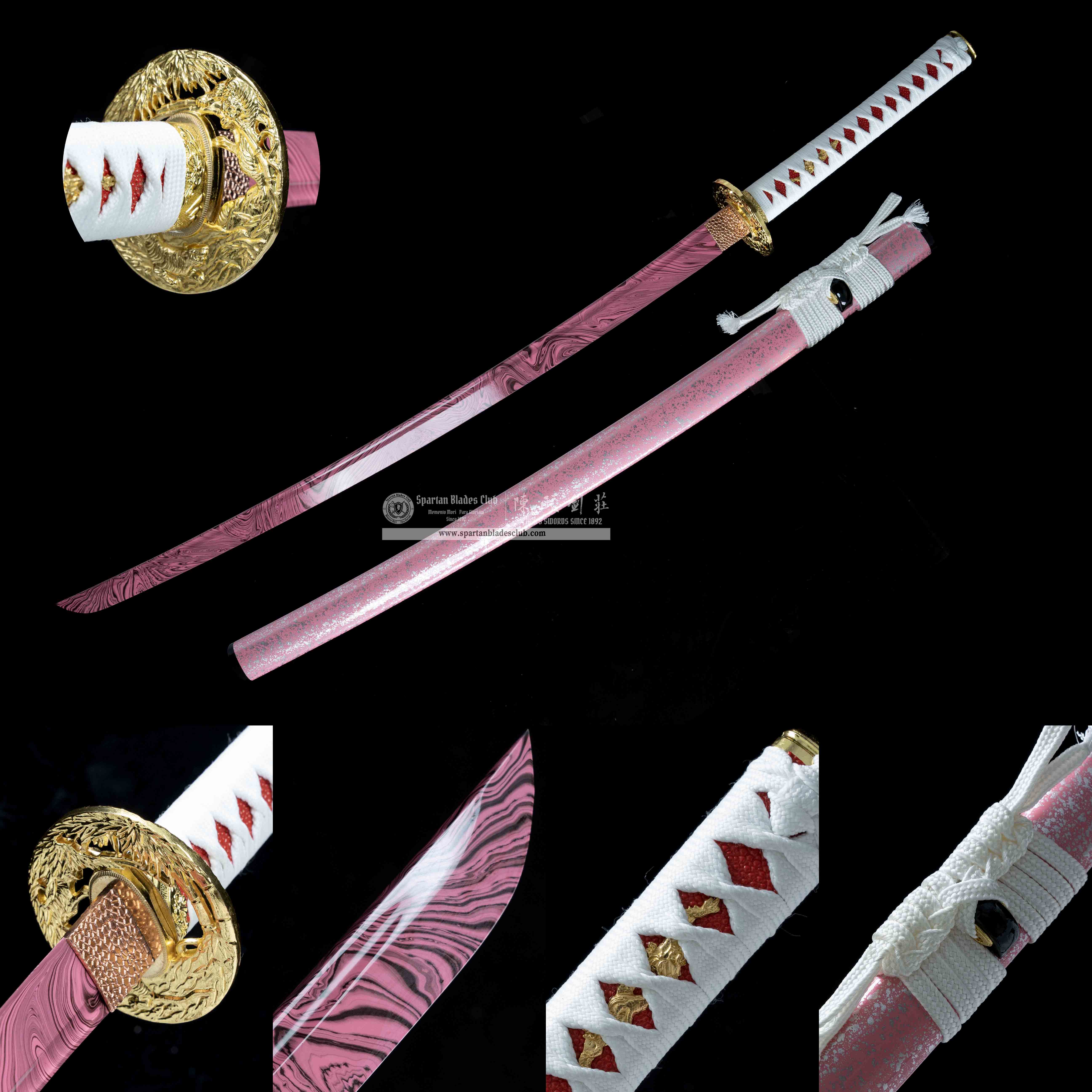 HY69 | Yami Sakura Samurai | Katana | Carbon steel | Watermark Pattern |  Pink | Battle-Ready | Full-tang | Spartan Blades Club | CHEN'S SWORDS 1892 - Spartan Blades Club