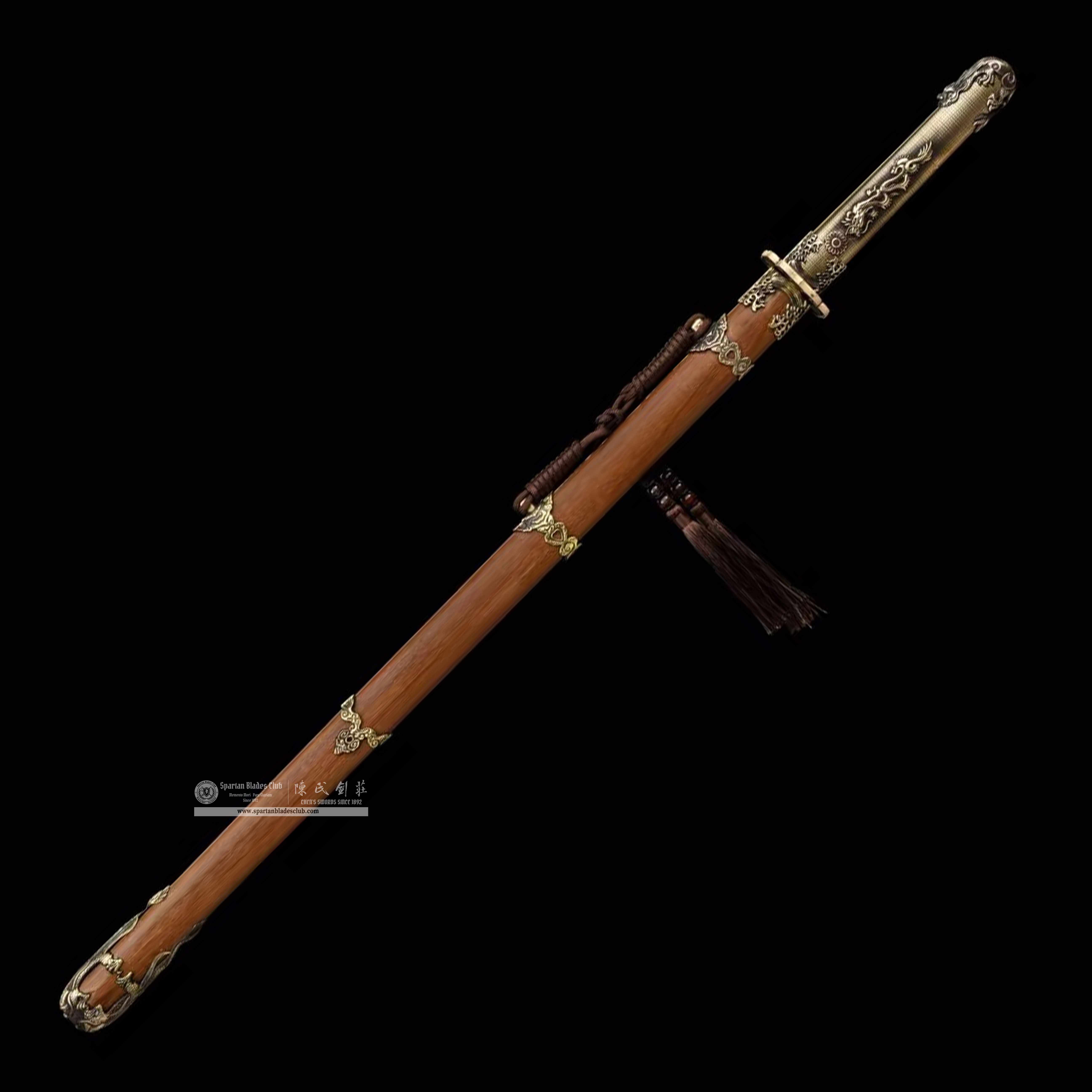 TL01 | Cloud - Hidden Golden Dragon | DAO | Damascus steel | Loong(Chinese Dragon) |  brown&golden | Battle-Ready | Full-tang | Spartan Blades Club | CHEN'S SWORDS 1892 - Spartan Blades Club - 陳氏劍莊1892