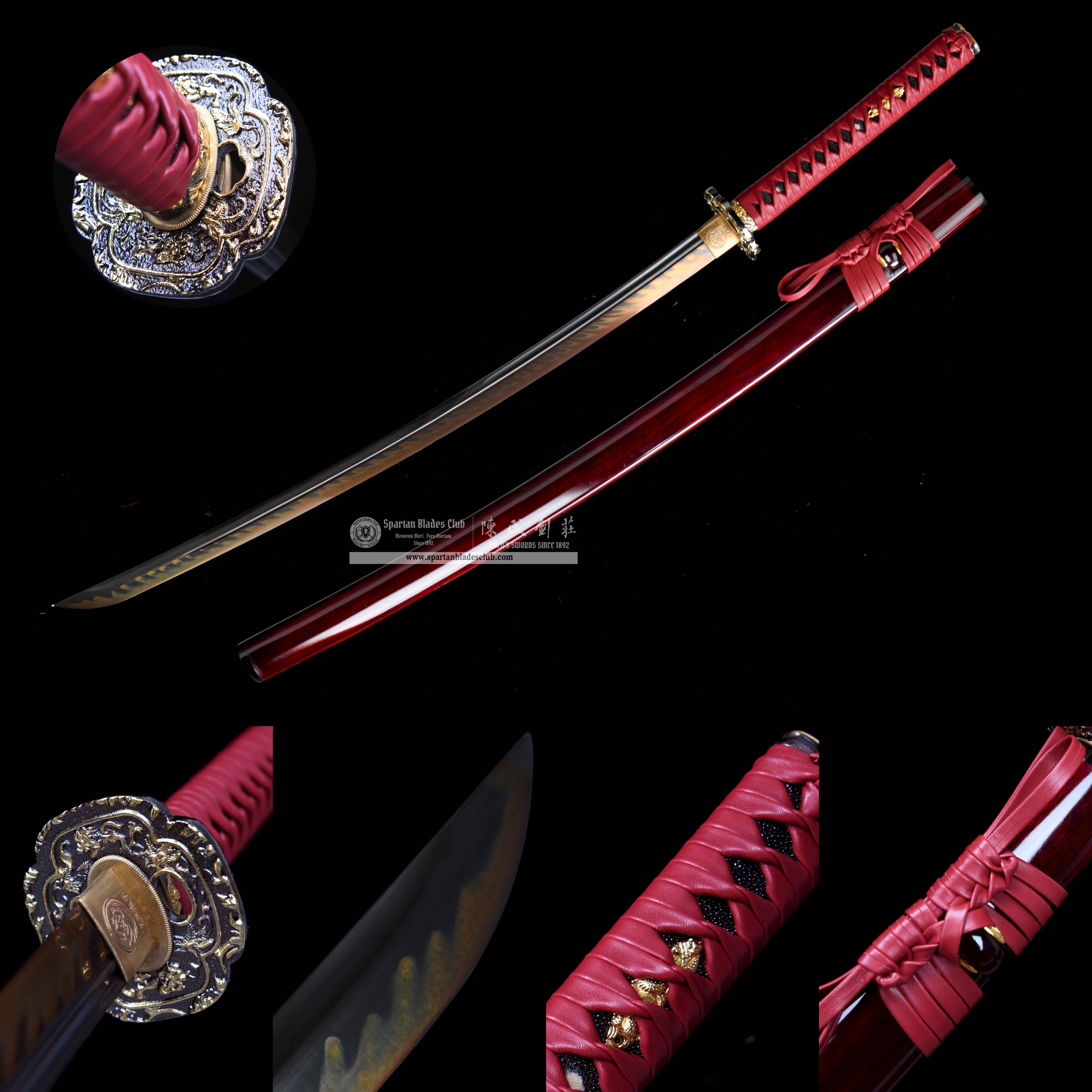 HY71 | Zhu Hua Samurai | Katana | T10 steel | Clay-tempered | Real Hamon | Red&Black | Battle-Ready | Full-tang | Spartan Blades Club | CHEN'S SWORDS 1892 - Spartan Blades Club - 陳氏劍莊1892