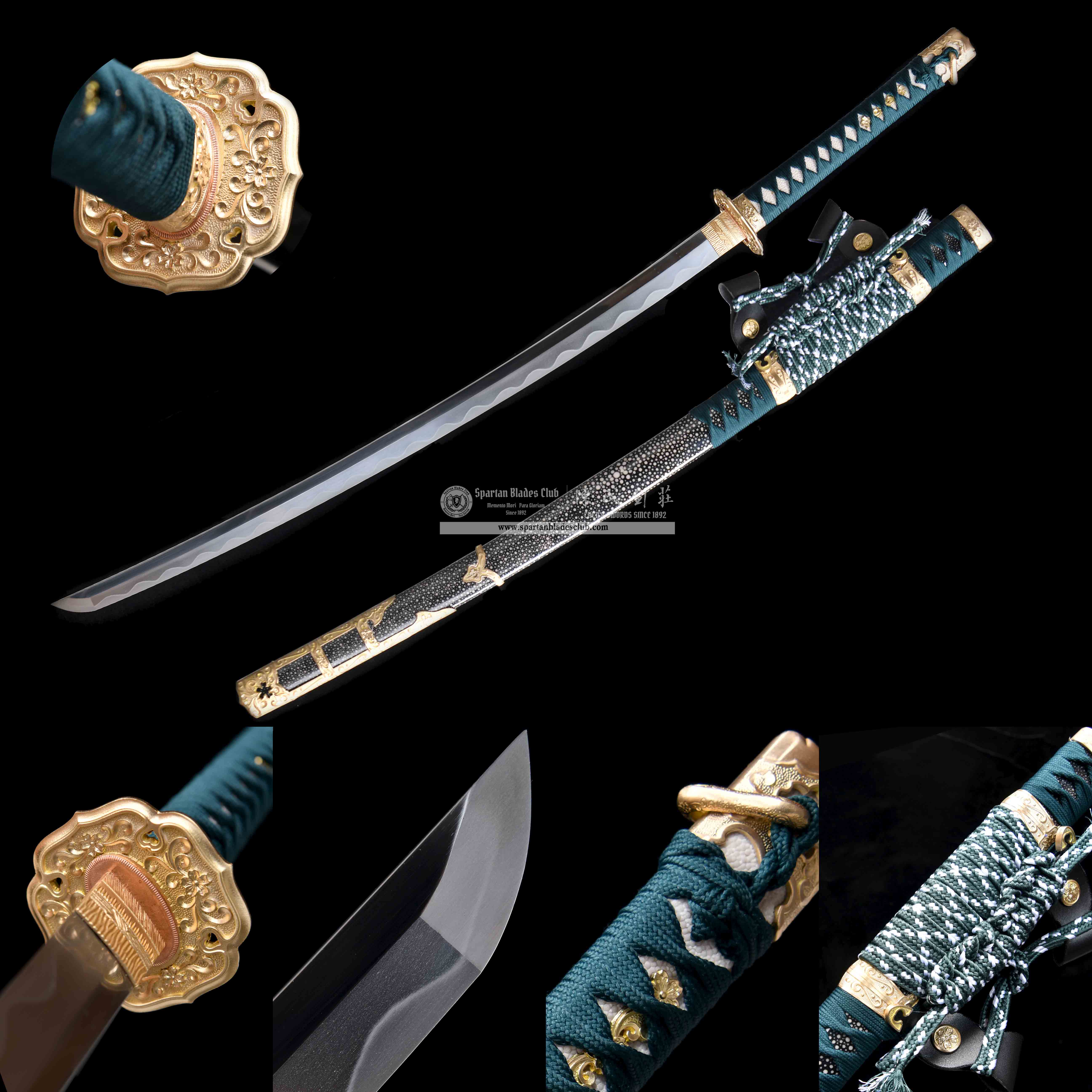 HY70 | Cui Jin Samurai | Tachi | Tamahagane steel or Damascus steel | Clay-tempered | Green | Ray-skin | Battle-Ready | Full-tang | Spartan Blades Club | CHEN'S SWORDS 1892 - Spartan Blades Club